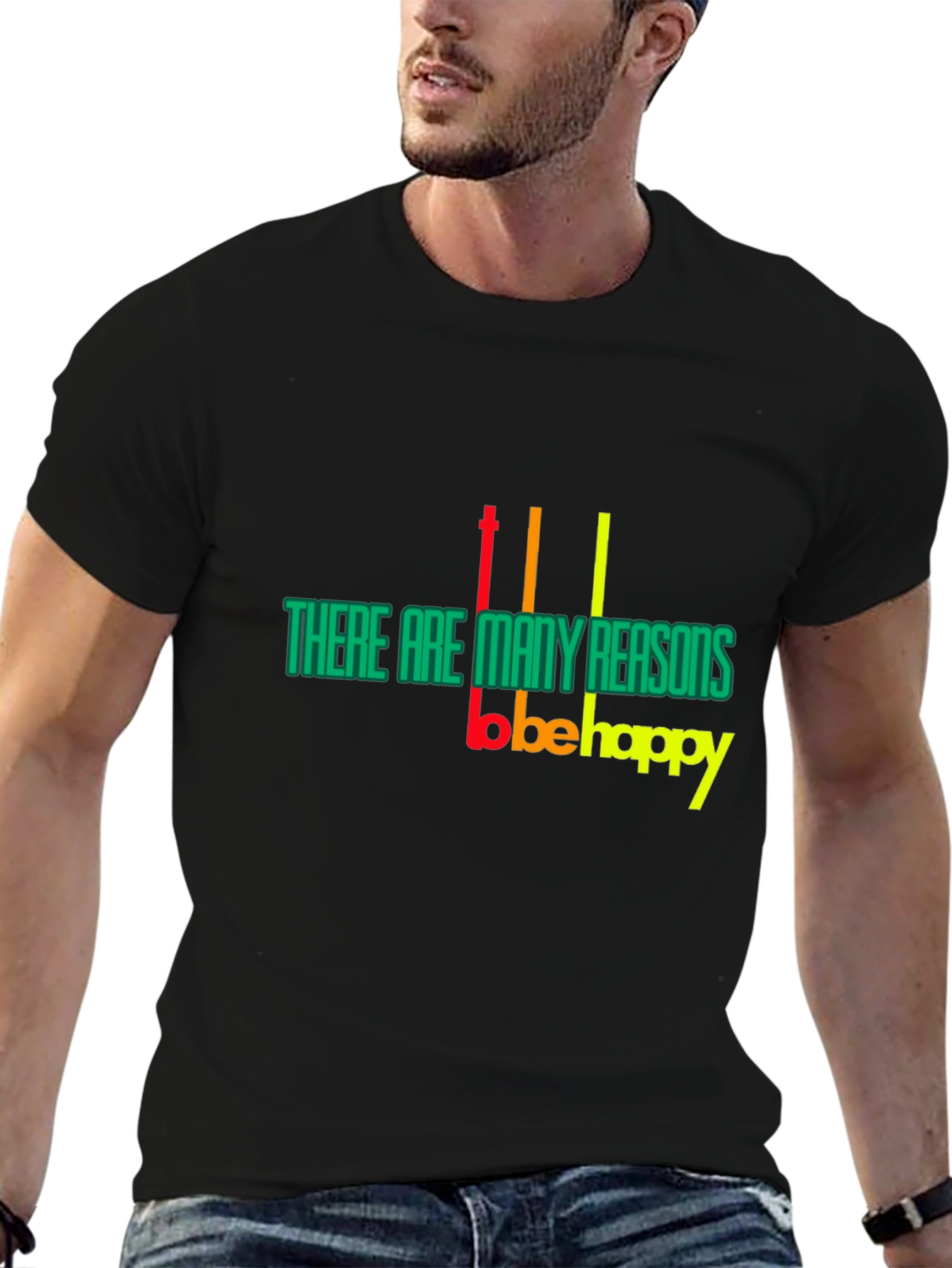 Black Reasons to Be Happy Graphic T-Shirt view 6