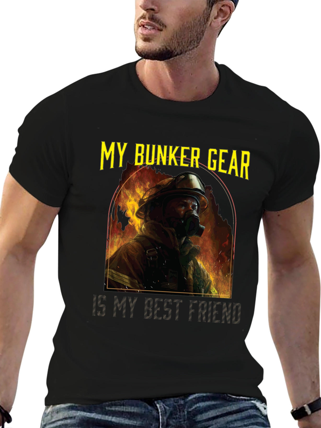 Black Firefighter Bunker Gear T-Shirt view 6