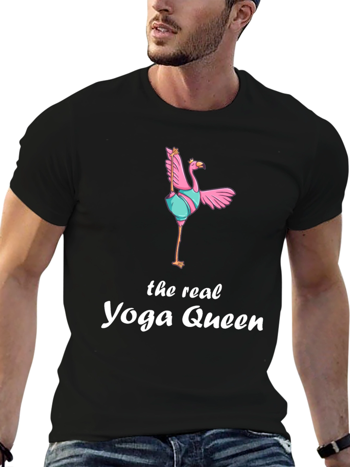 Black Yoga Queen Flamingo Graphic T-Shirt view 6