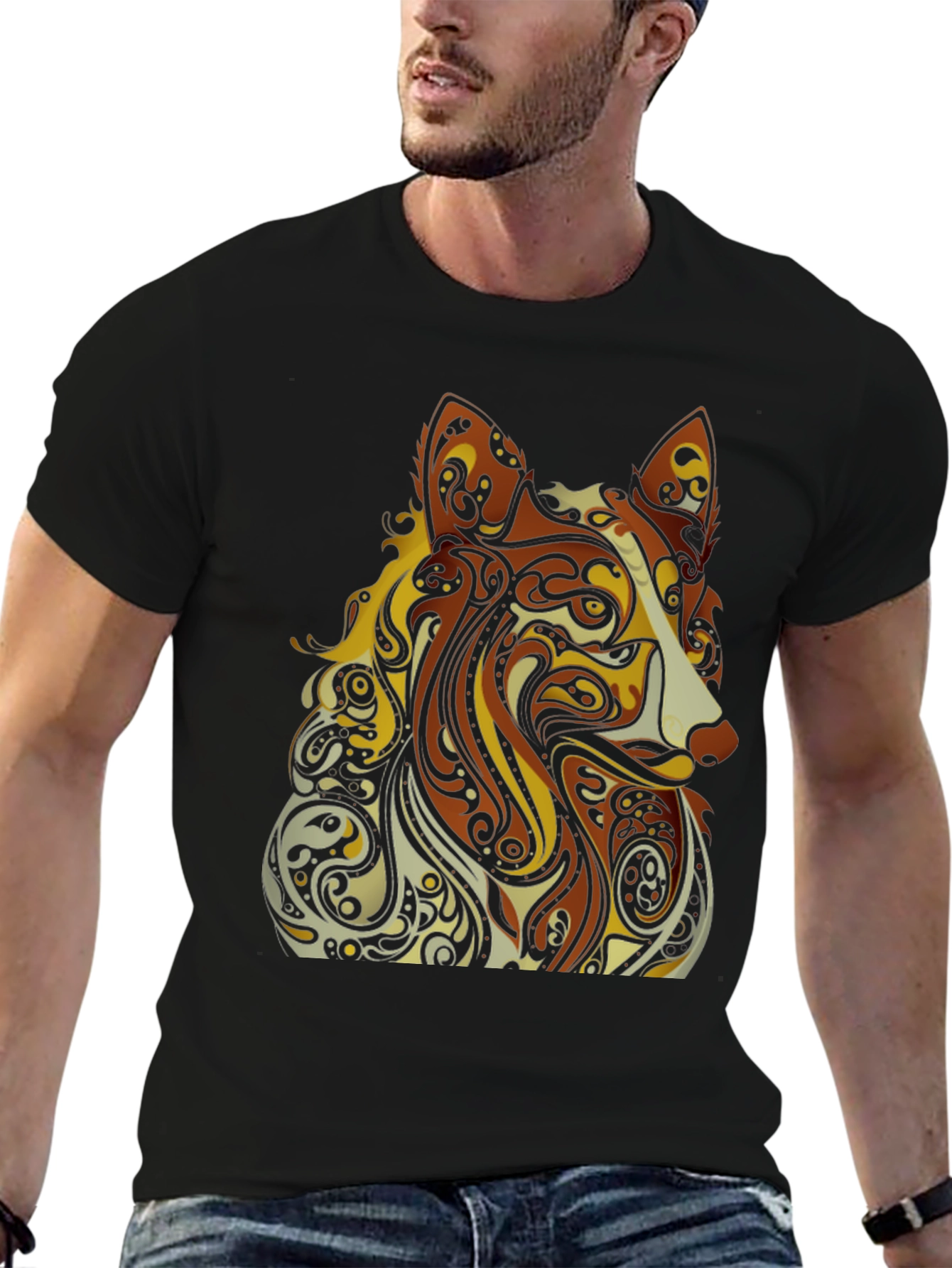 Black Abstract Dog Graphic Black T-Shirt - Artistic Style view 6