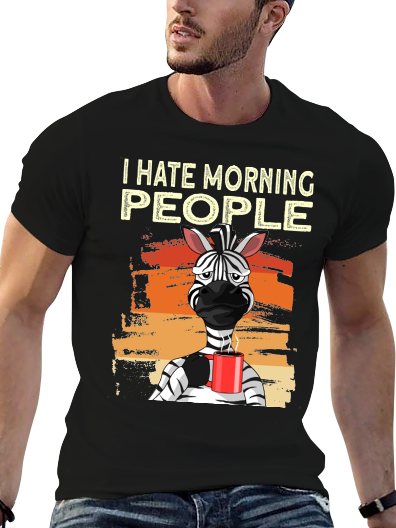 Black I Hate Morning People Zebra Graphic Tee view 6