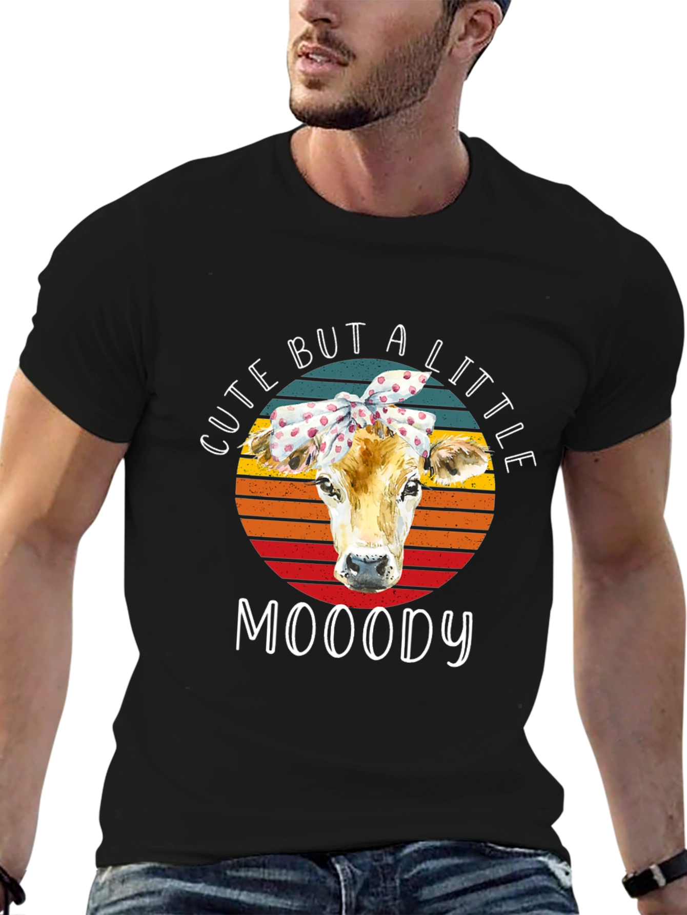 Black Cute But A Little Mooody Cow Graphic Tee view 6