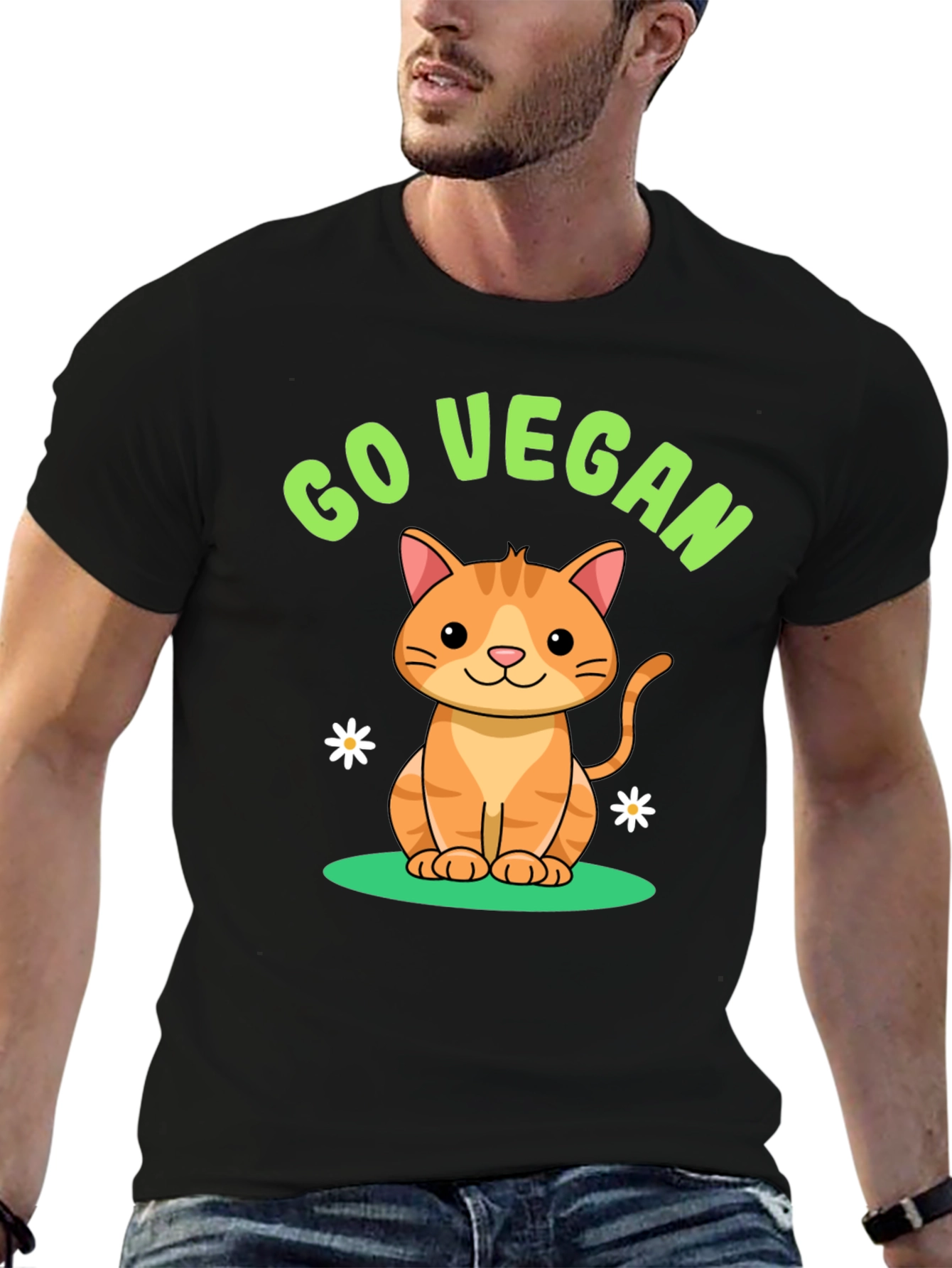 Black Go Vegan Cat T-Shirt view 6