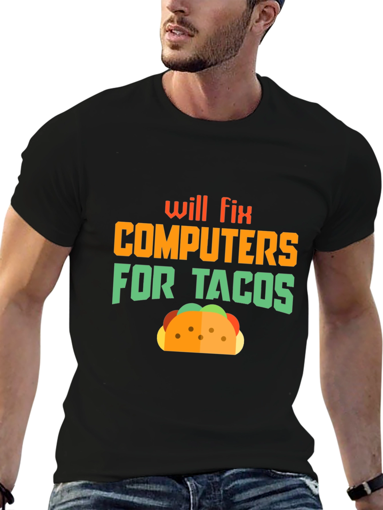 Black Will Fix Computers For Tacos Graphic Tee view 6