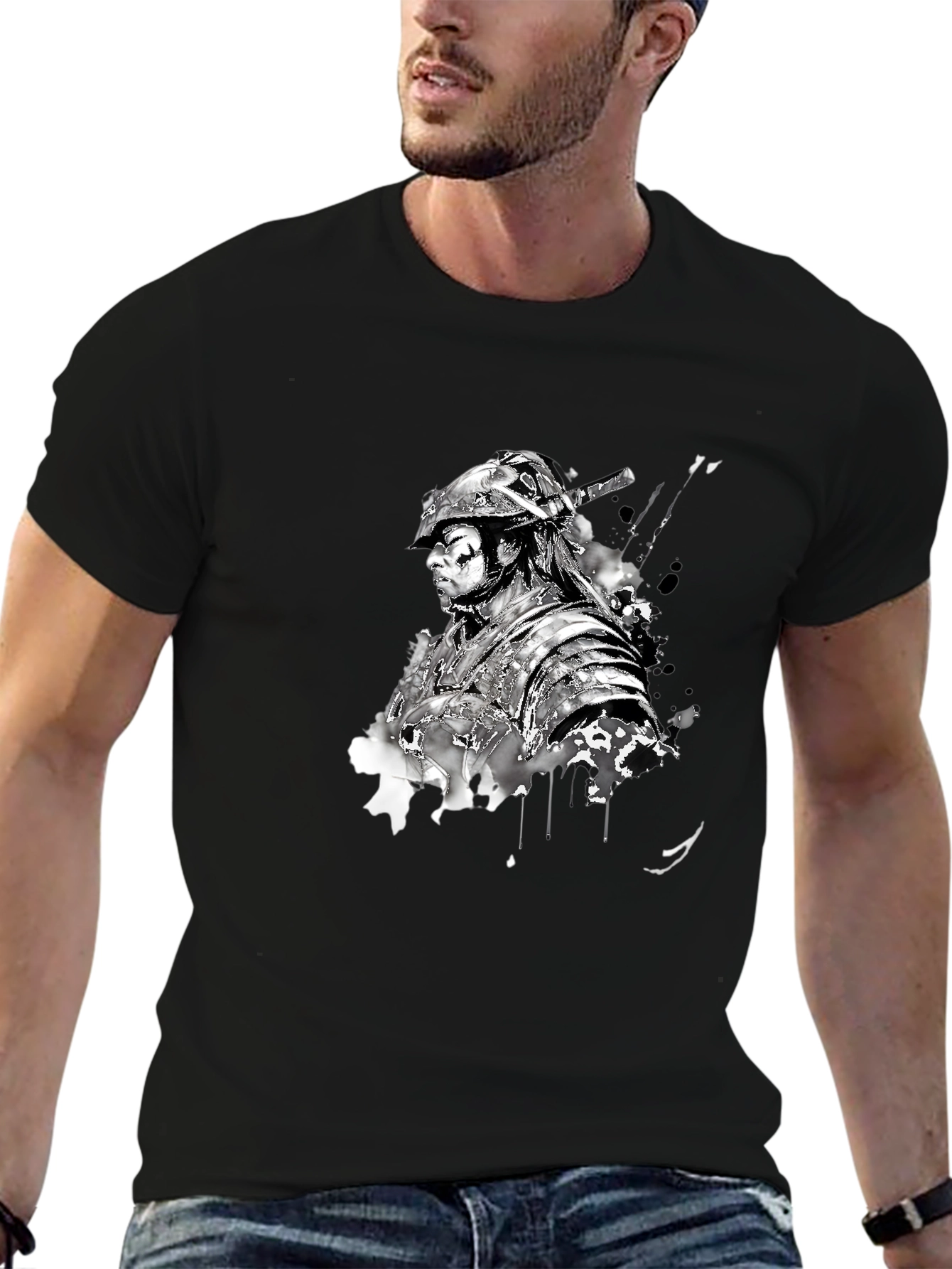 Black Samurai Graphic Print Black T-Shirt view 6