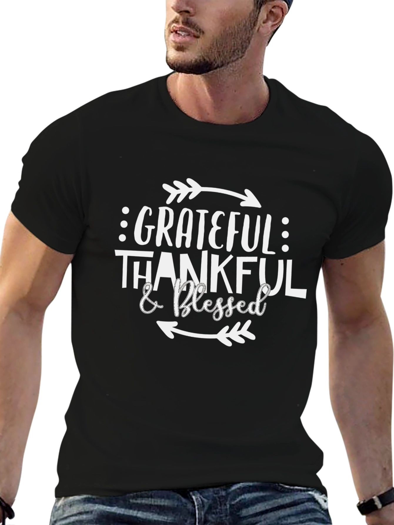 Black Grateful Thankful & Blessed Graphic Tee - Black view 6