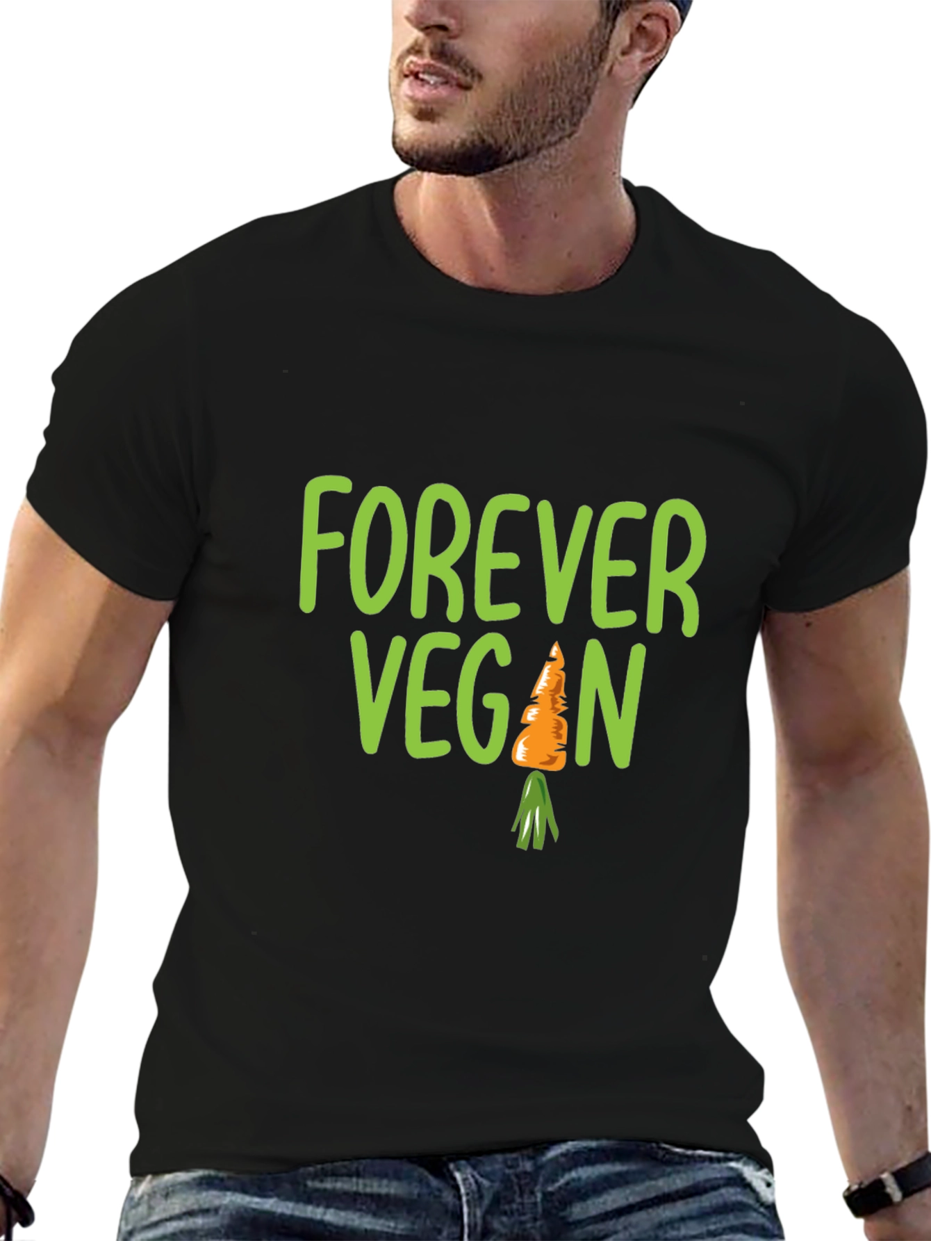 Black Forever Vegan Carrot T-Shirt - Unisex Black Tee view 6