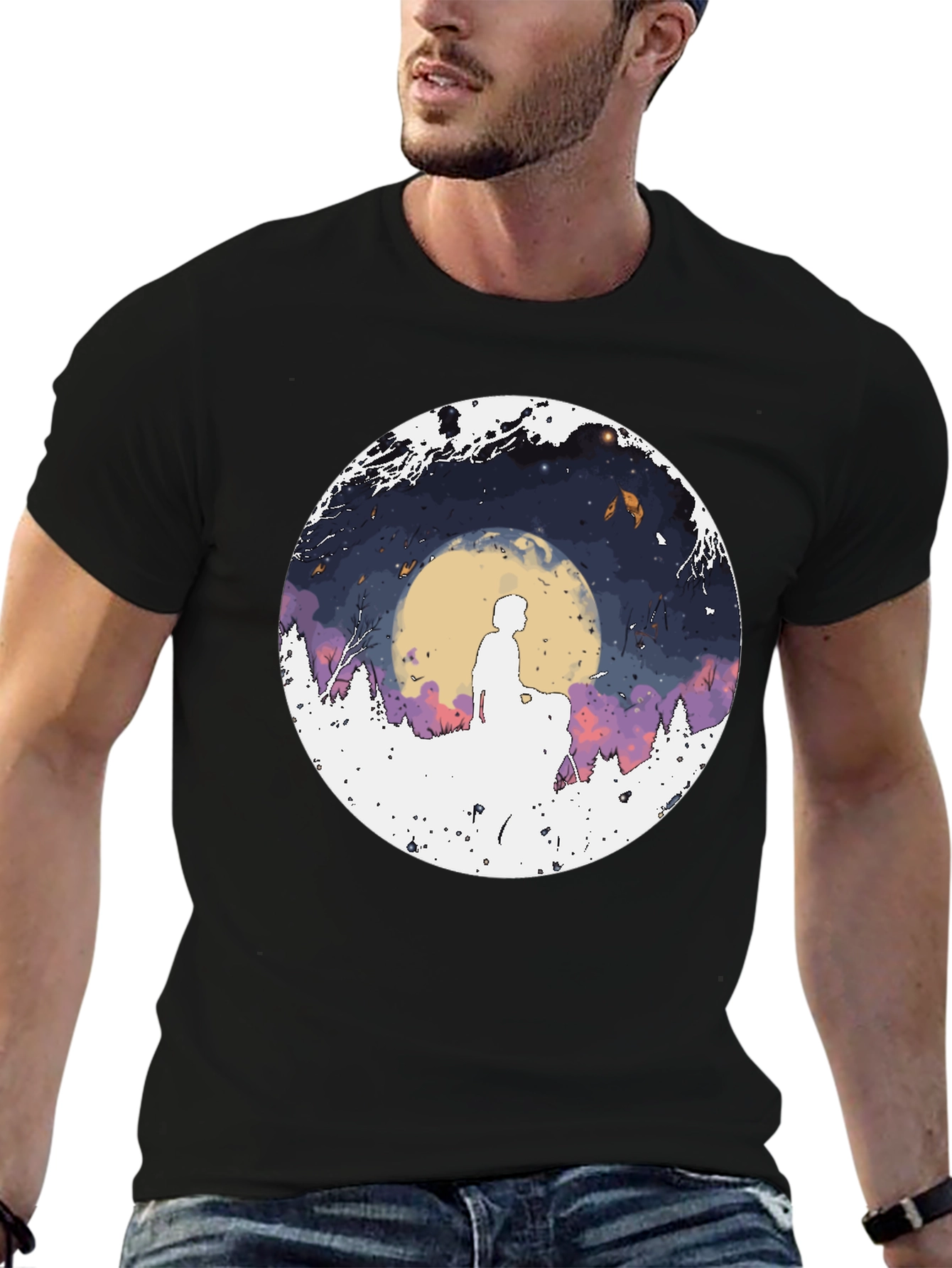 Black Silhouette Moon Graphic Men's Tee view 6