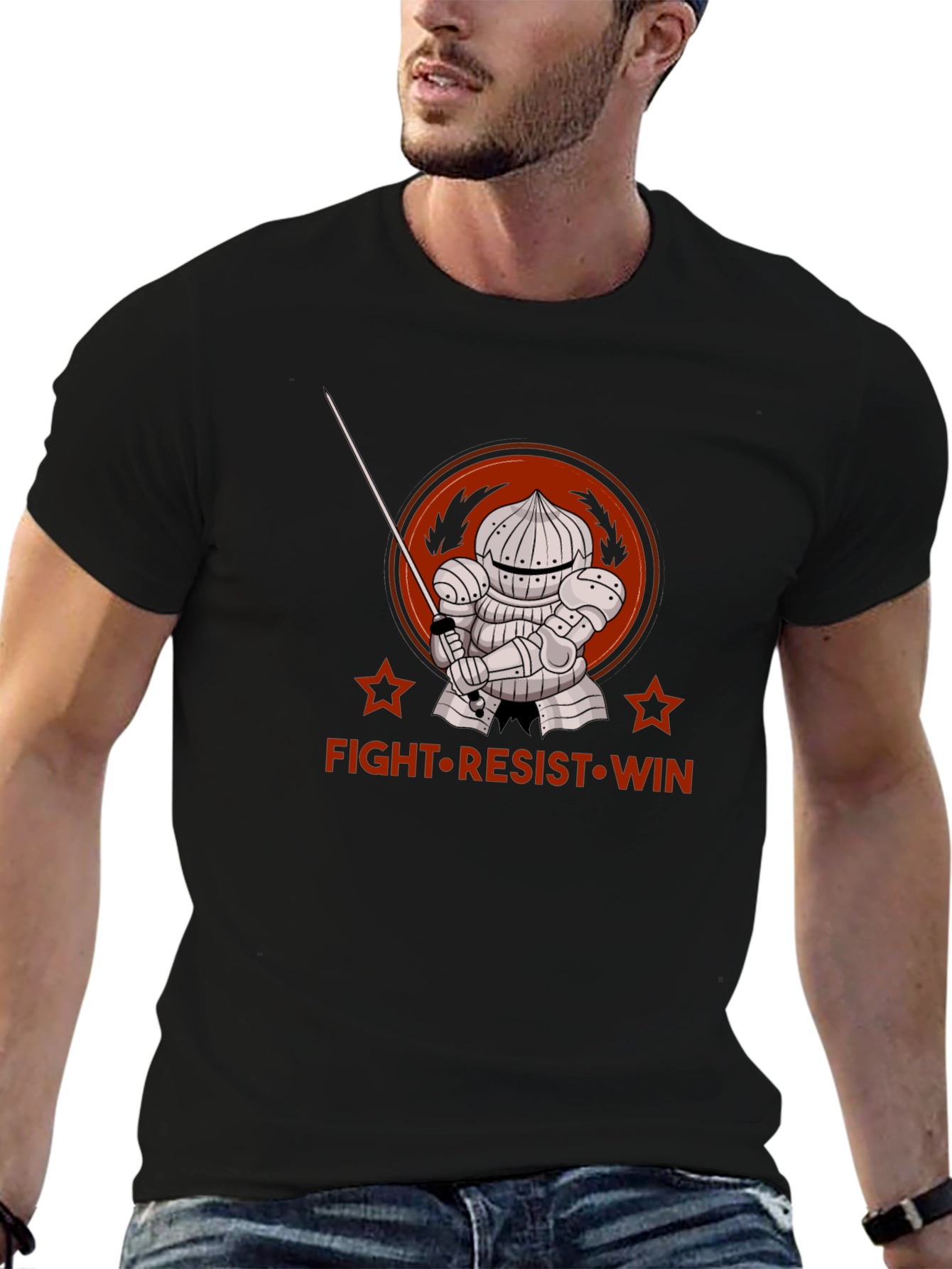 Black Fight Resist Win Knight Graphic Tee - Black view 6
