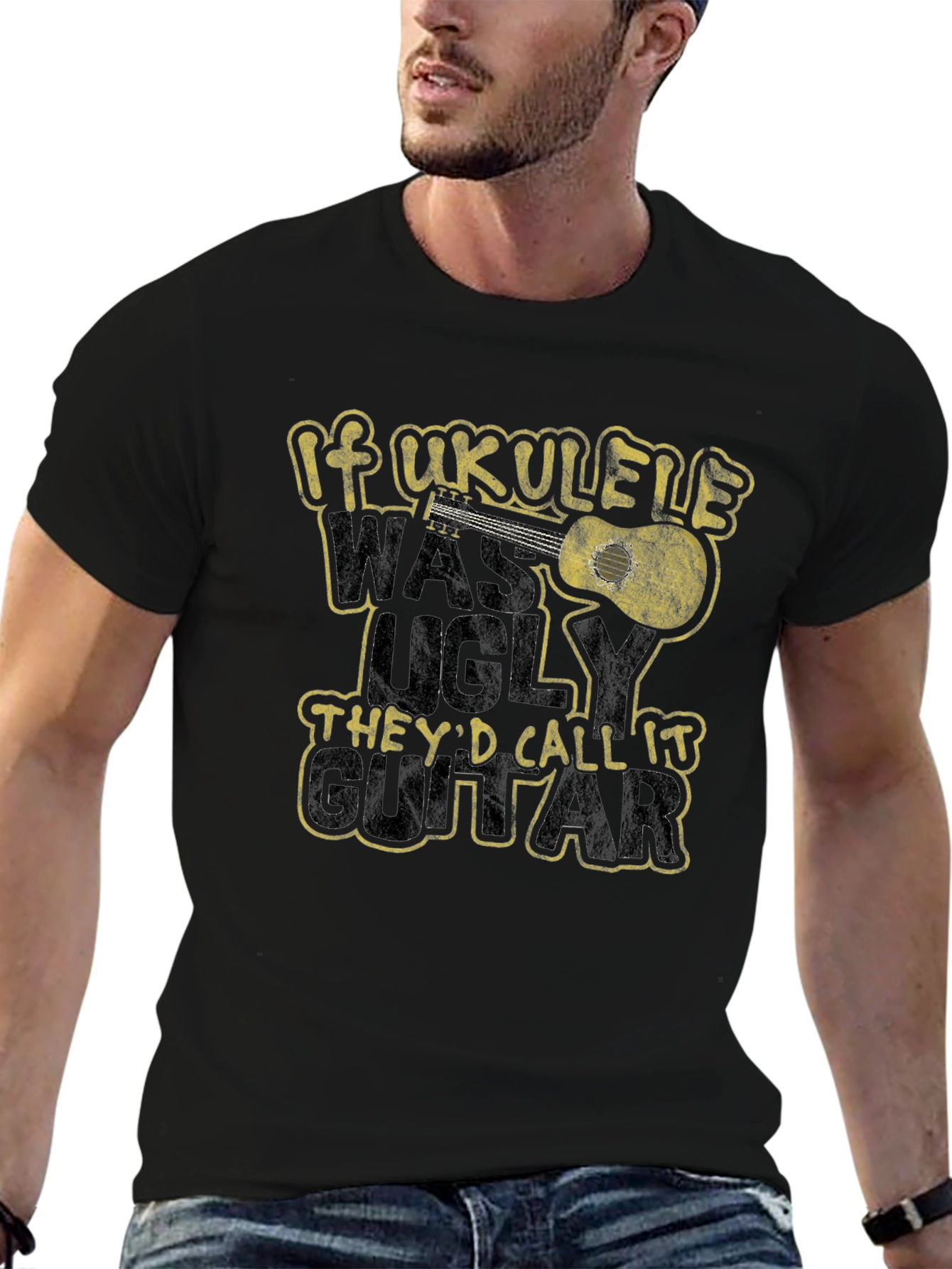 Black If Ukulele Was Ugly T-Shirt view 6