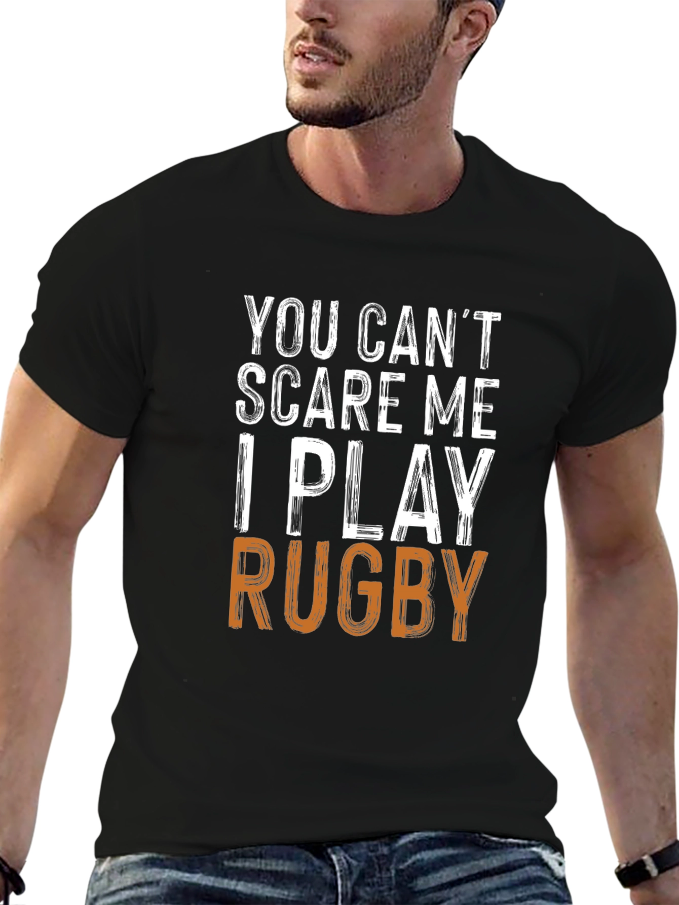 Black Funny Rugby Player T-Shirt - You Can't Scare Me view 6
