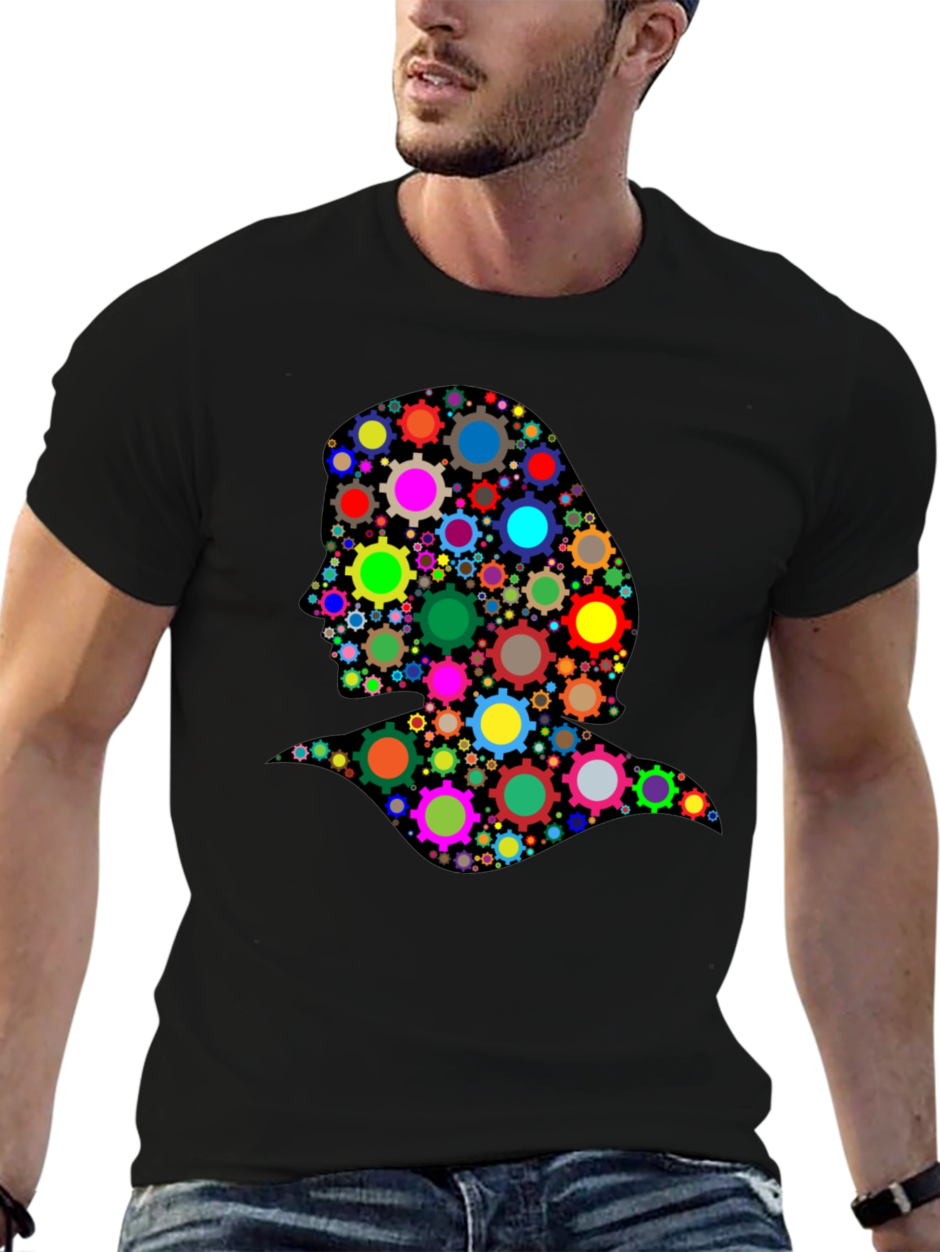 Black Abstract Woman T-Shirt - Colorful Gear Design view 6