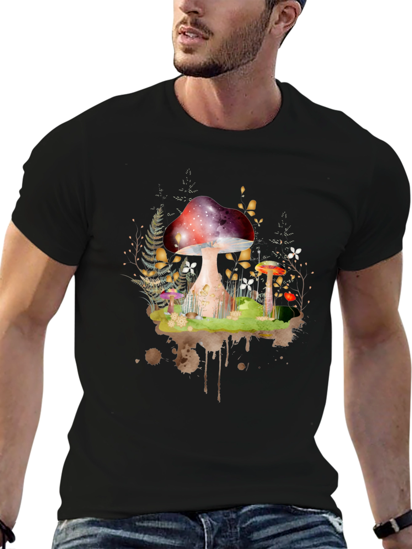 Black Mushroom Forest Graphic Tee - Unisex view 6
