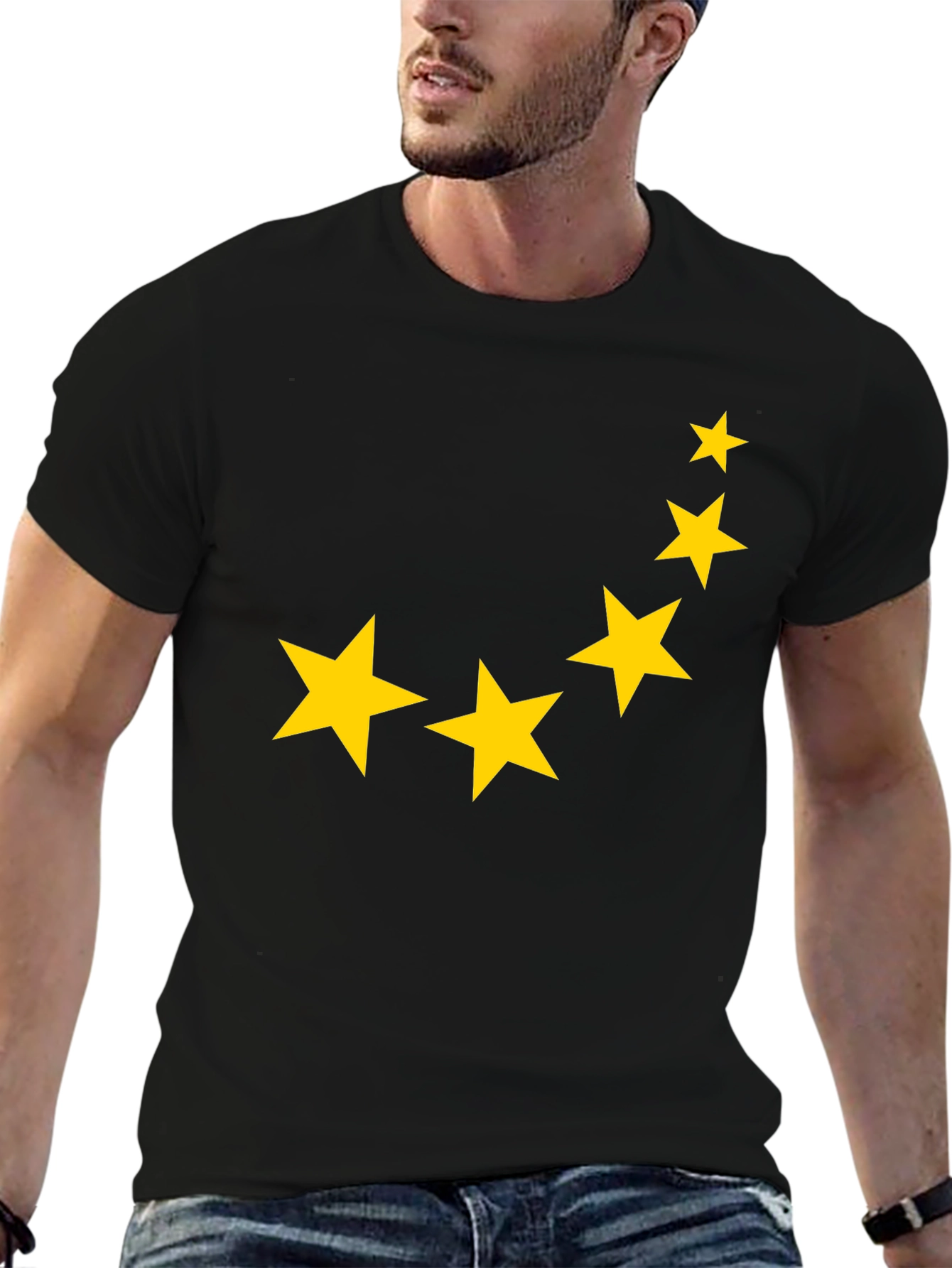 Black Starry Night Tee - Graphic Print Crew Neck T-Shirt view 6