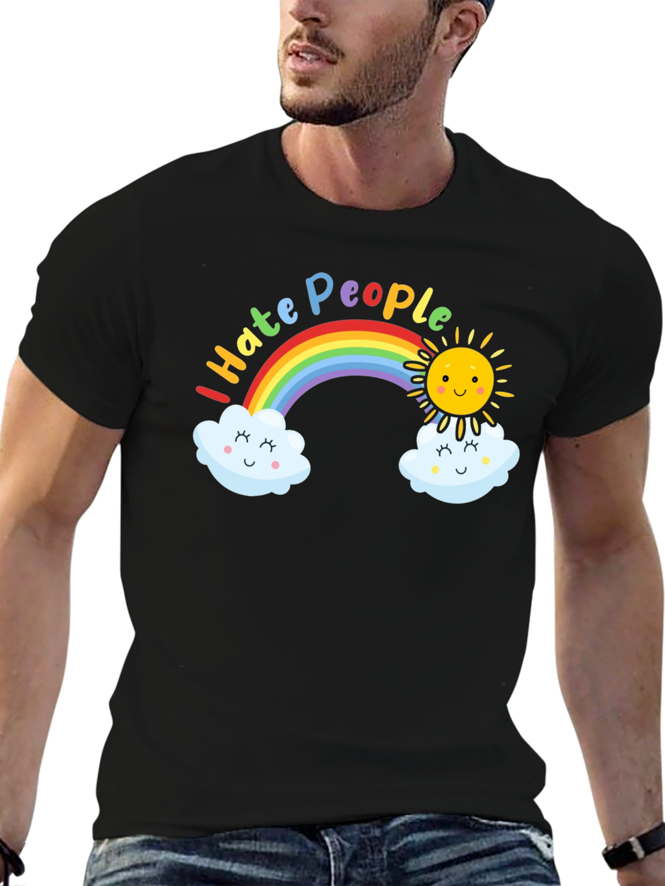Black I Hate People Rainbow Graphic T-Shirt view 6