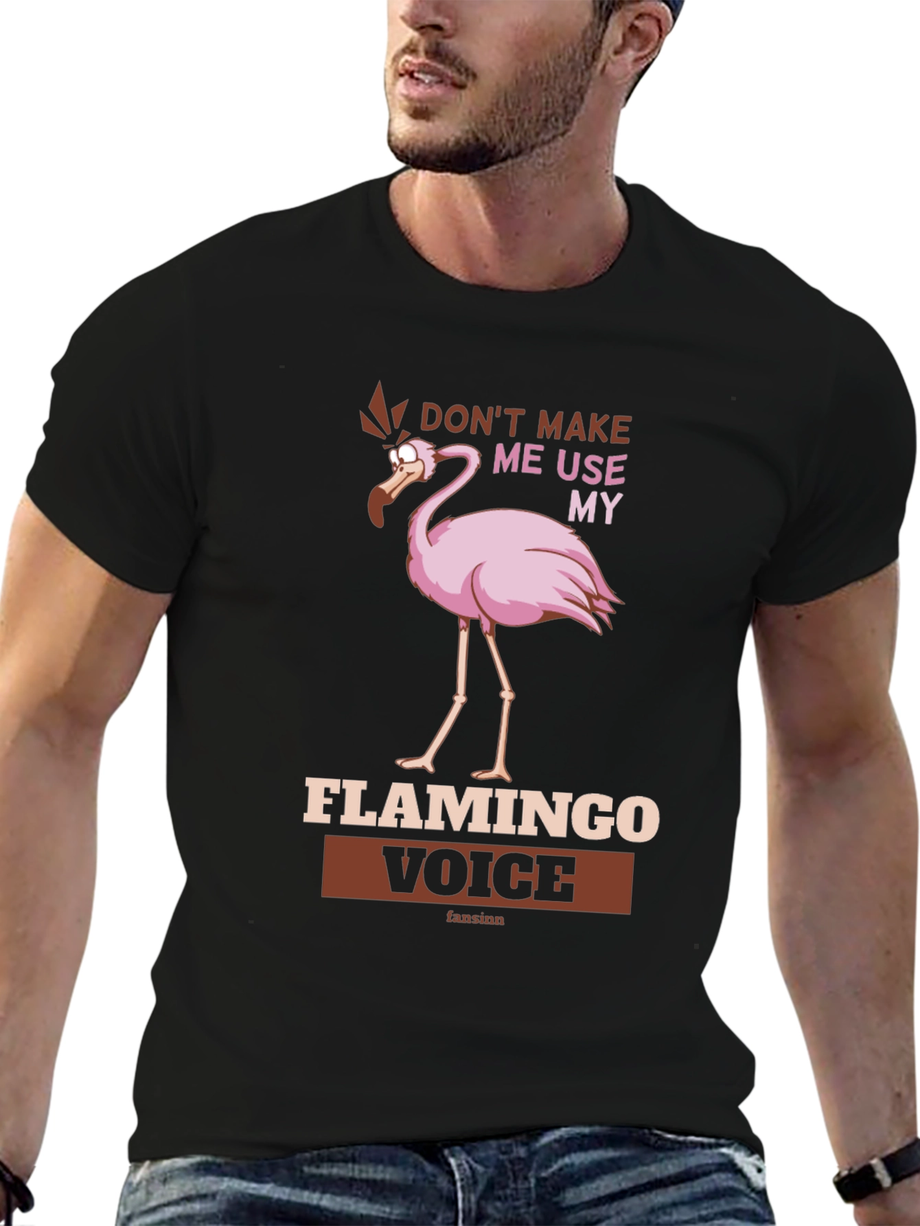 Black Funny Flamingo Voice T-Shirt - Don't Make Me Use My view 6