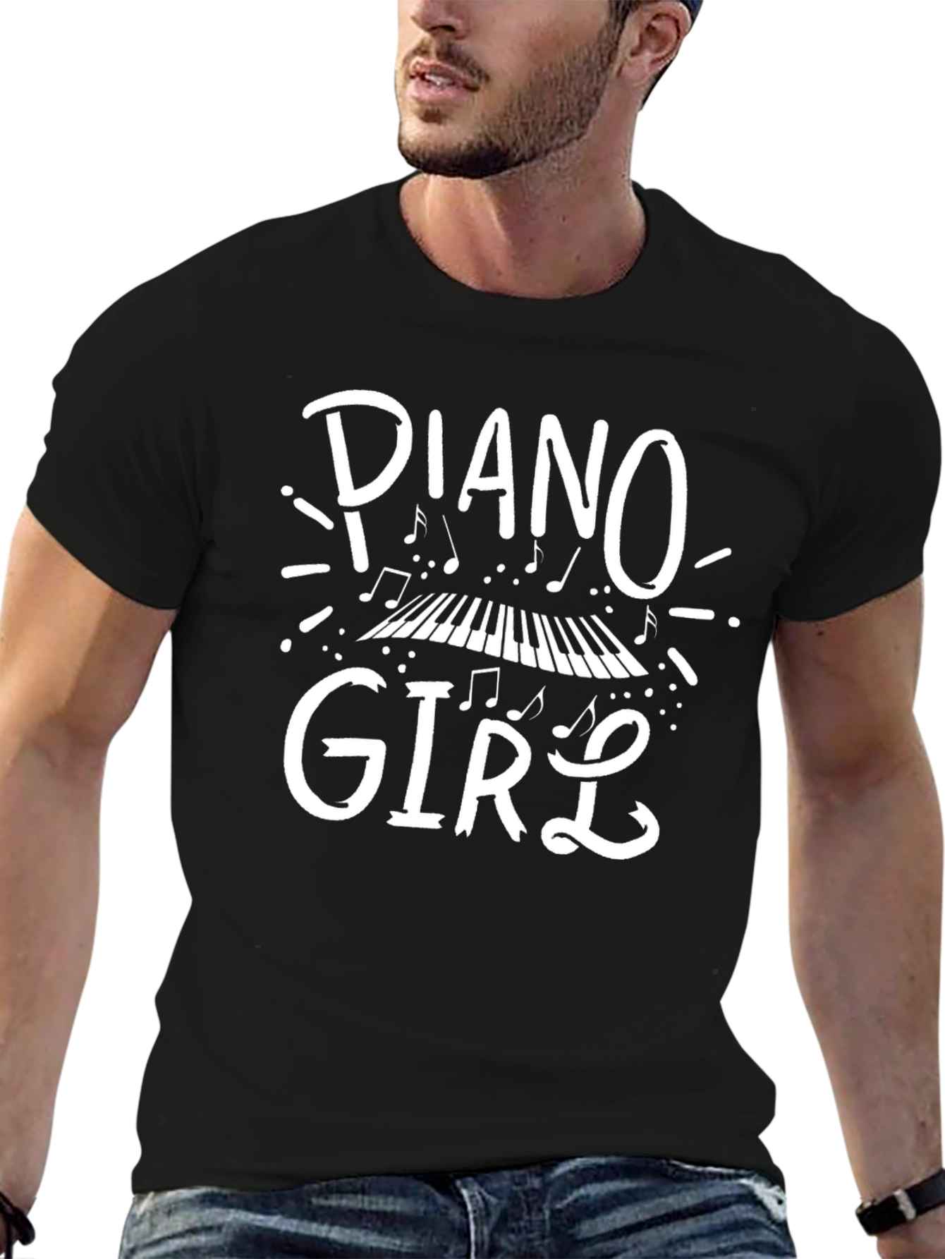 Black Piano Girl Black T-Shirt - Music Lover Tee view 6