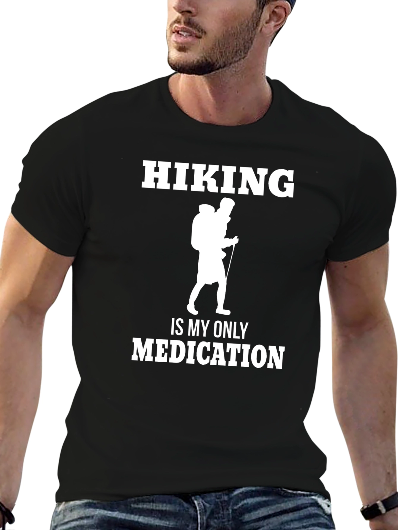 Black Hiking is My Only Medication Black T-Shirt view 6