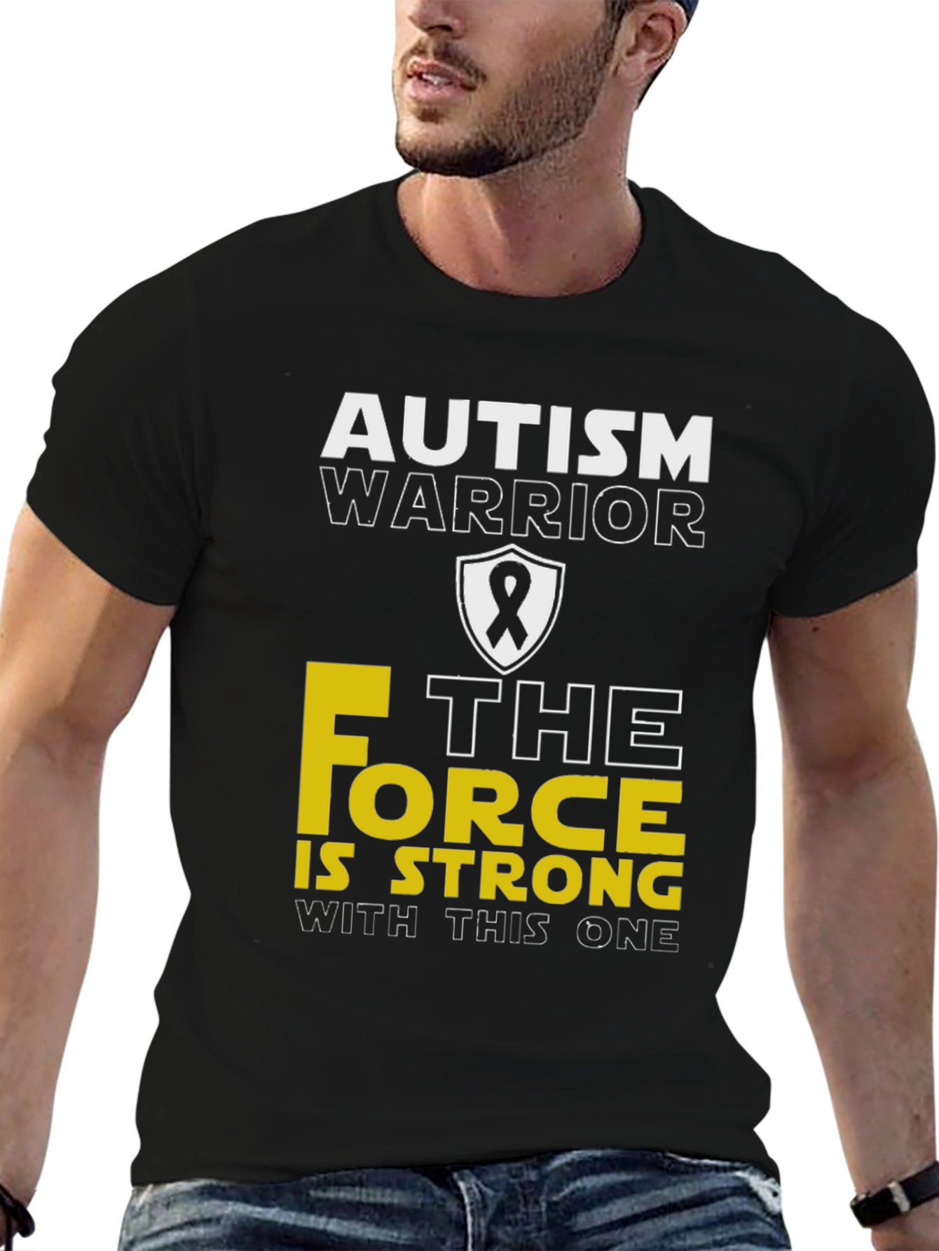 Black Autism Warrior "Force is Strong" T-Shirt view 6