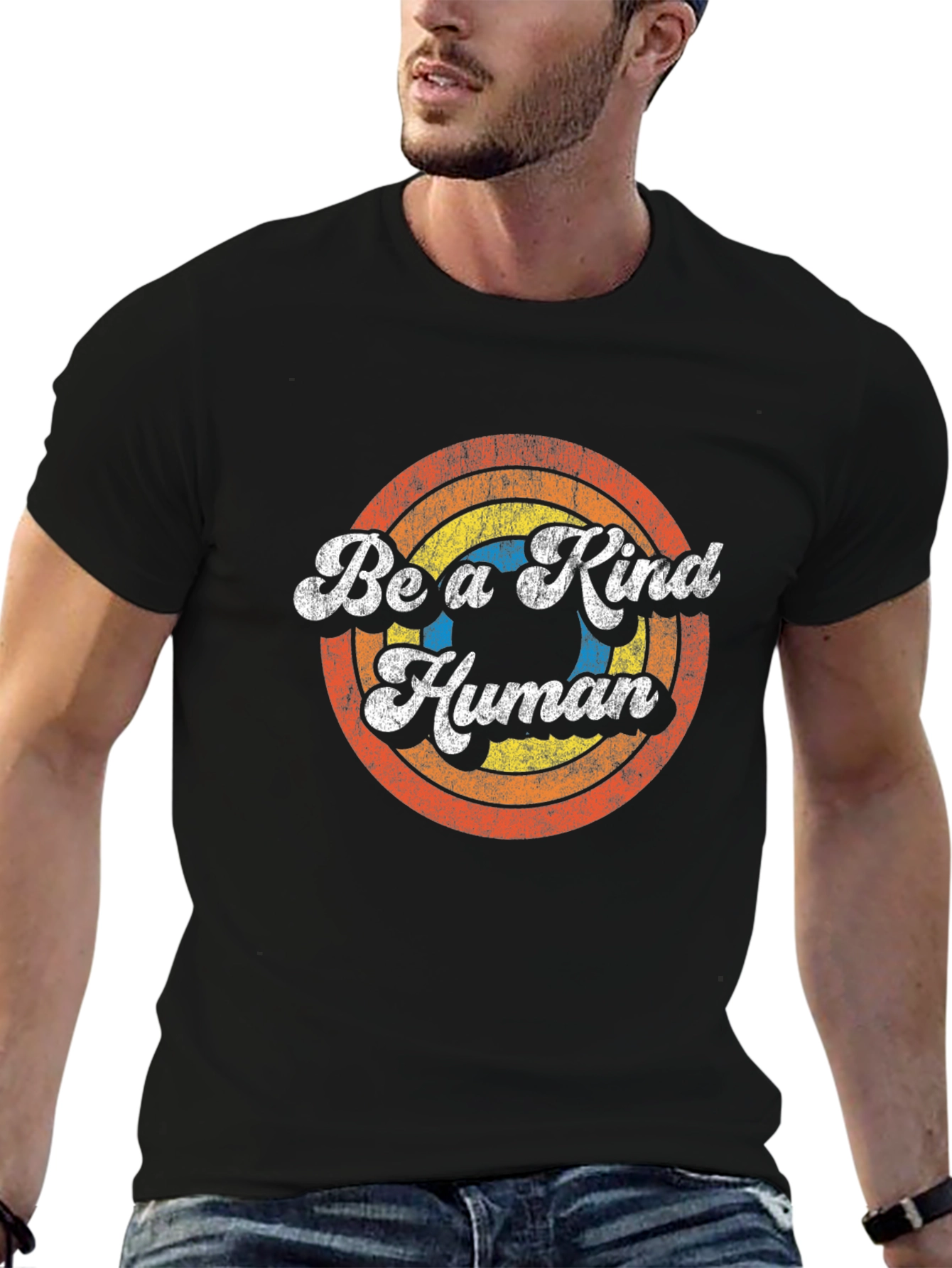 Black Retro Be a Kind Human T-Shirt - Vintage Style Tee view 6