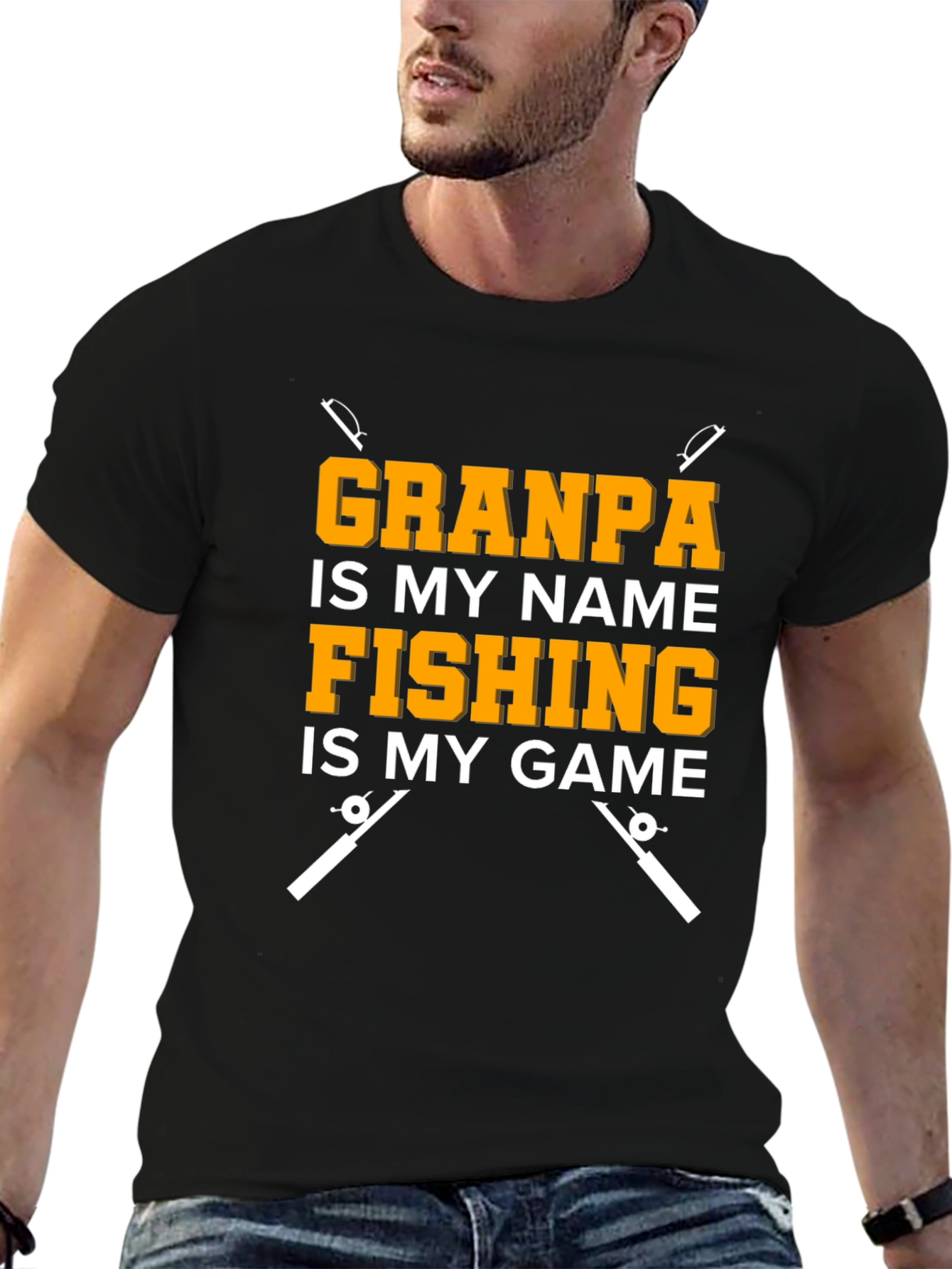 Black Grandpa Fishing T-Shirt - Novelty Fisherman Tee view 6