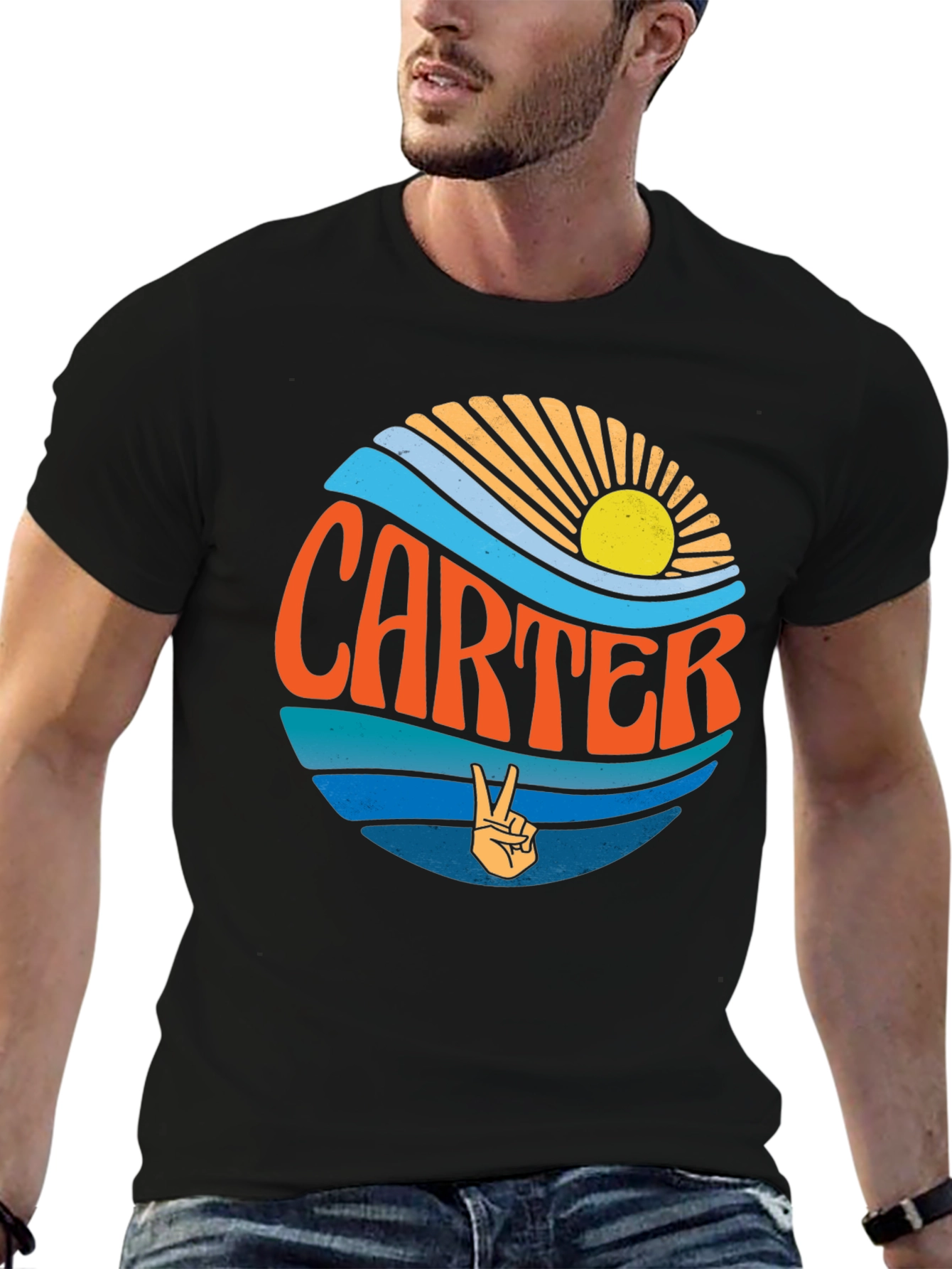 Black Carter Retro Graphic T-Shirt - Hippie Vibes view 6