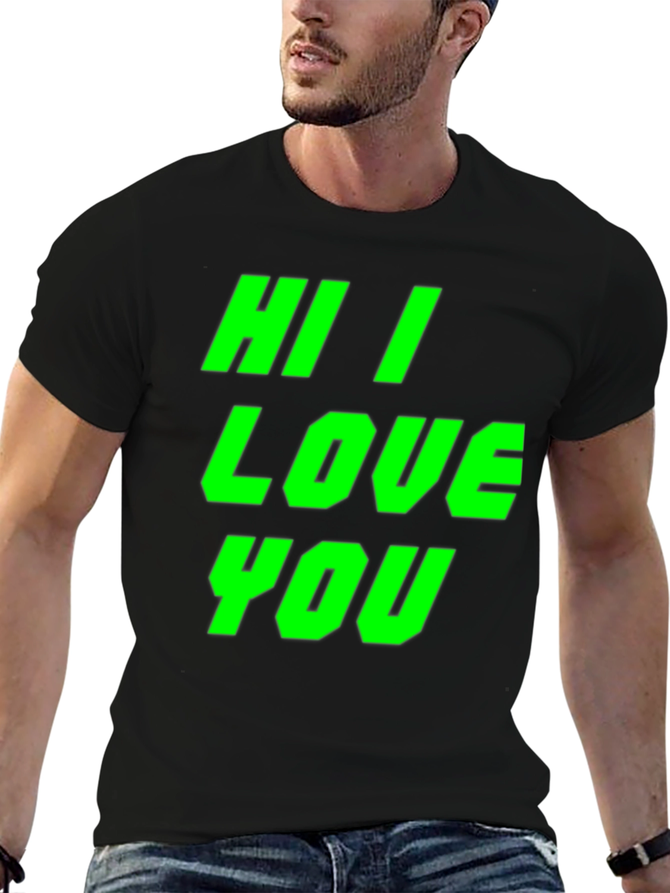 Black Hi I Love You Graphic Tee - Bold Statement Shirt view 6