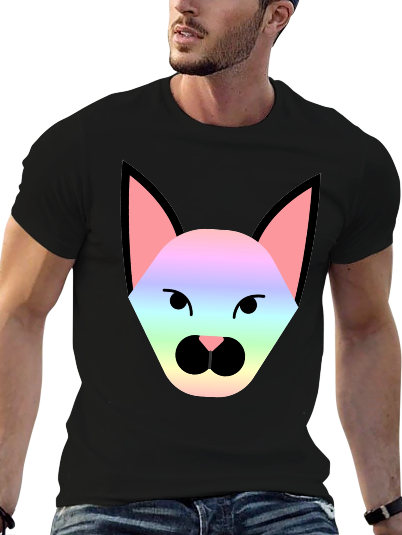 Black Rainbow Cat Graphic Tee - Unisex Black T-Shirt view 6