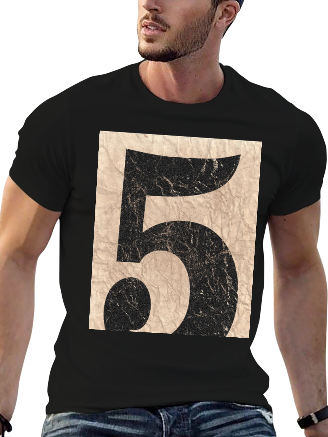 Black Vintage Number 5 Graphic T-Shirt view 6