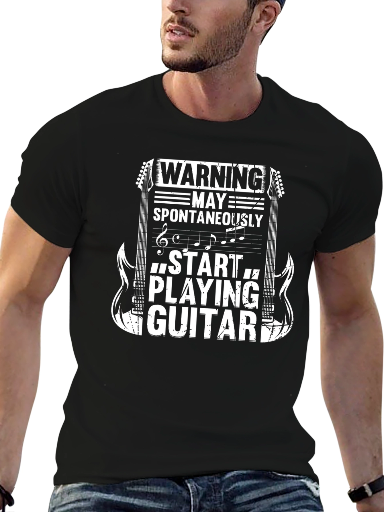 Black Warning May Spontaneously Play Guitar T-Shirt view 6