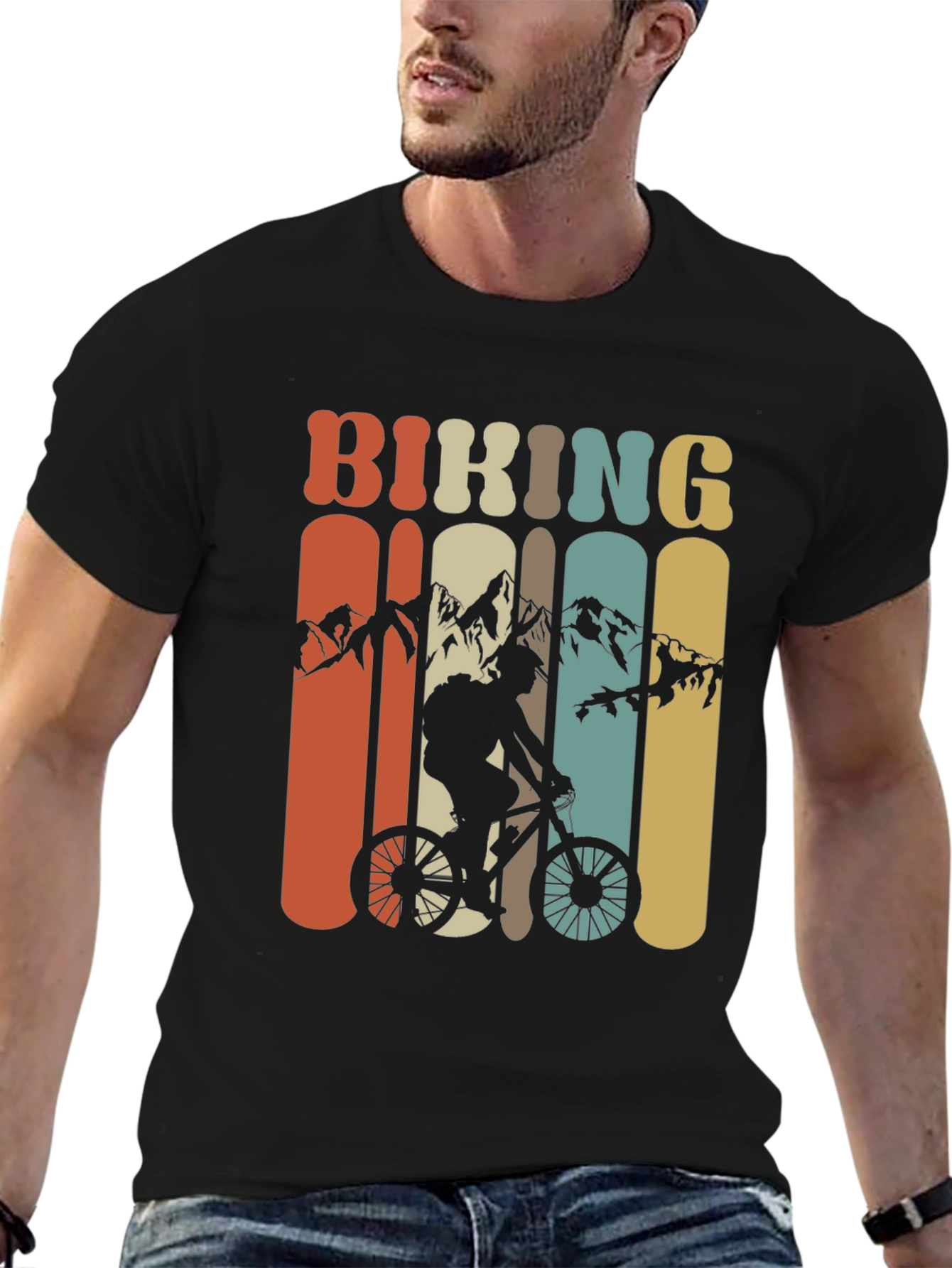 Black Retro Biking T-Shirt - Mountain Bike Adventure Tee view 6