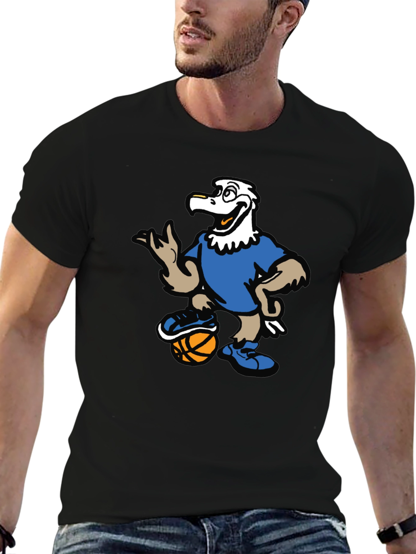Black Cartoon Eagle Basketball T-Shirt view 6