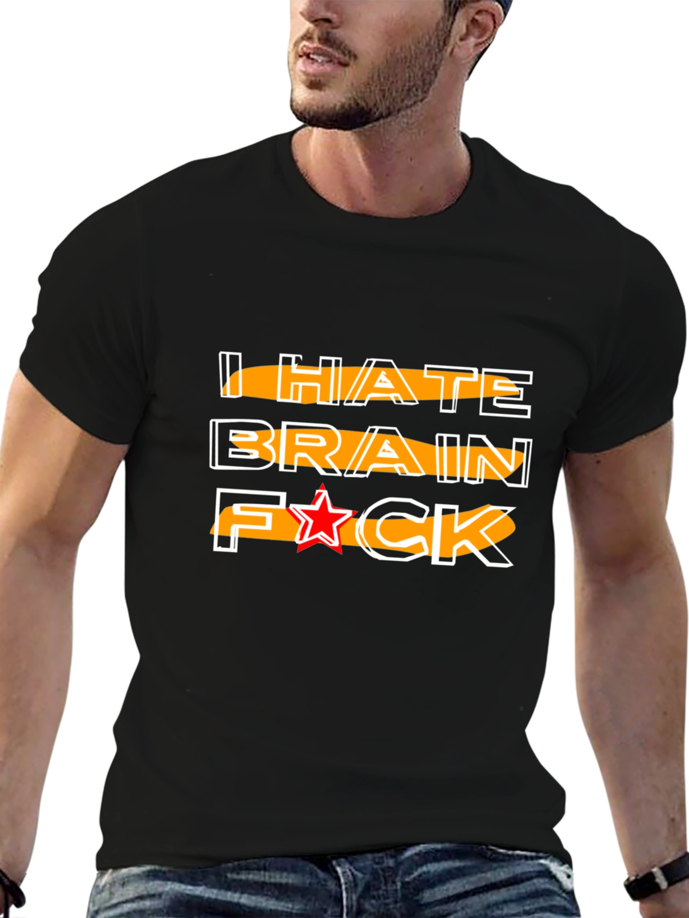 Black I HATE BRAIN Funny Graphic Tee view 6