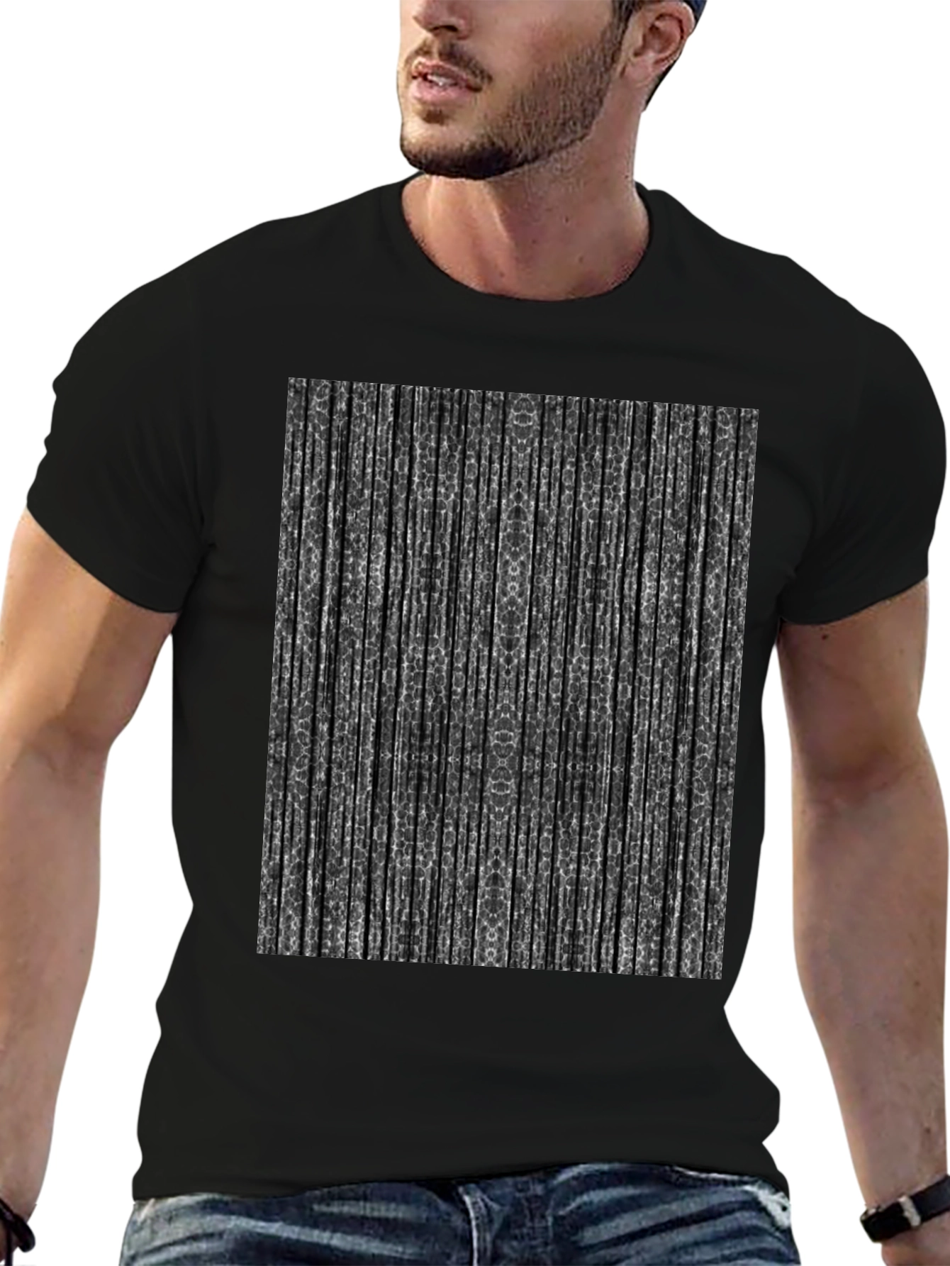 Black Abstract Striped Print Black T-Shirt view 6