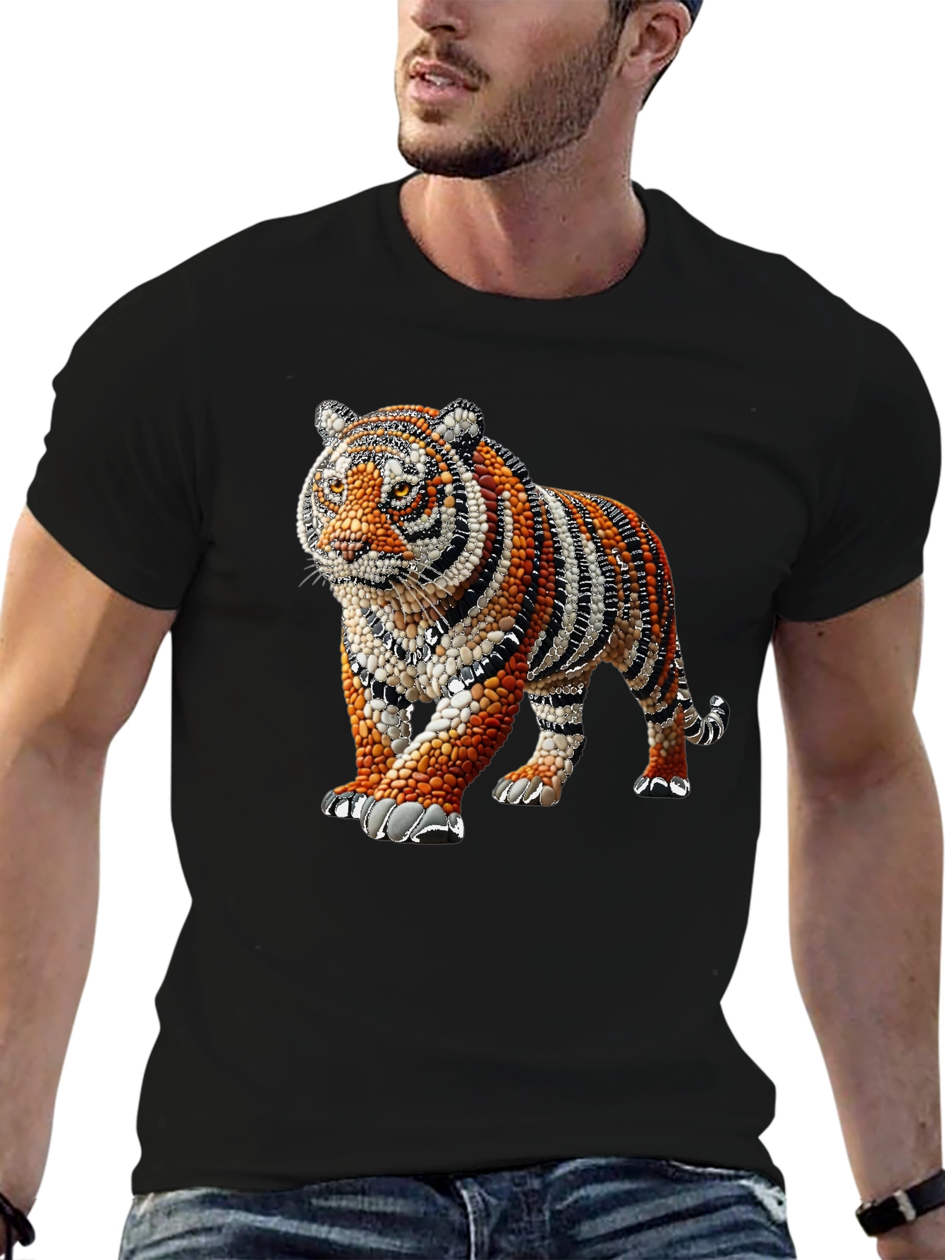 Black Tiger Art Graphic Black T-Shirt view 6