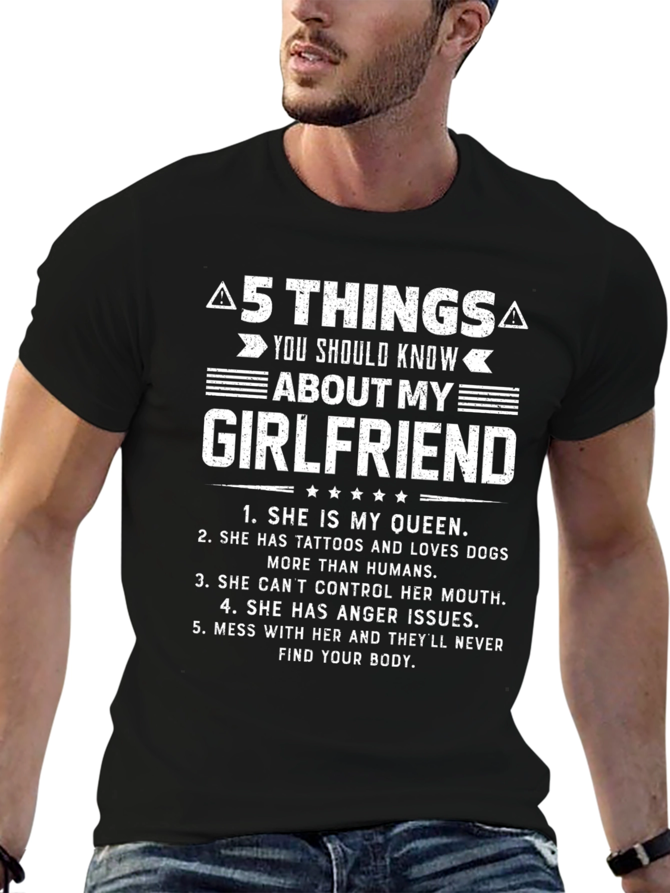 Black 5 Things About My Girlfriend T-Shirt view 6