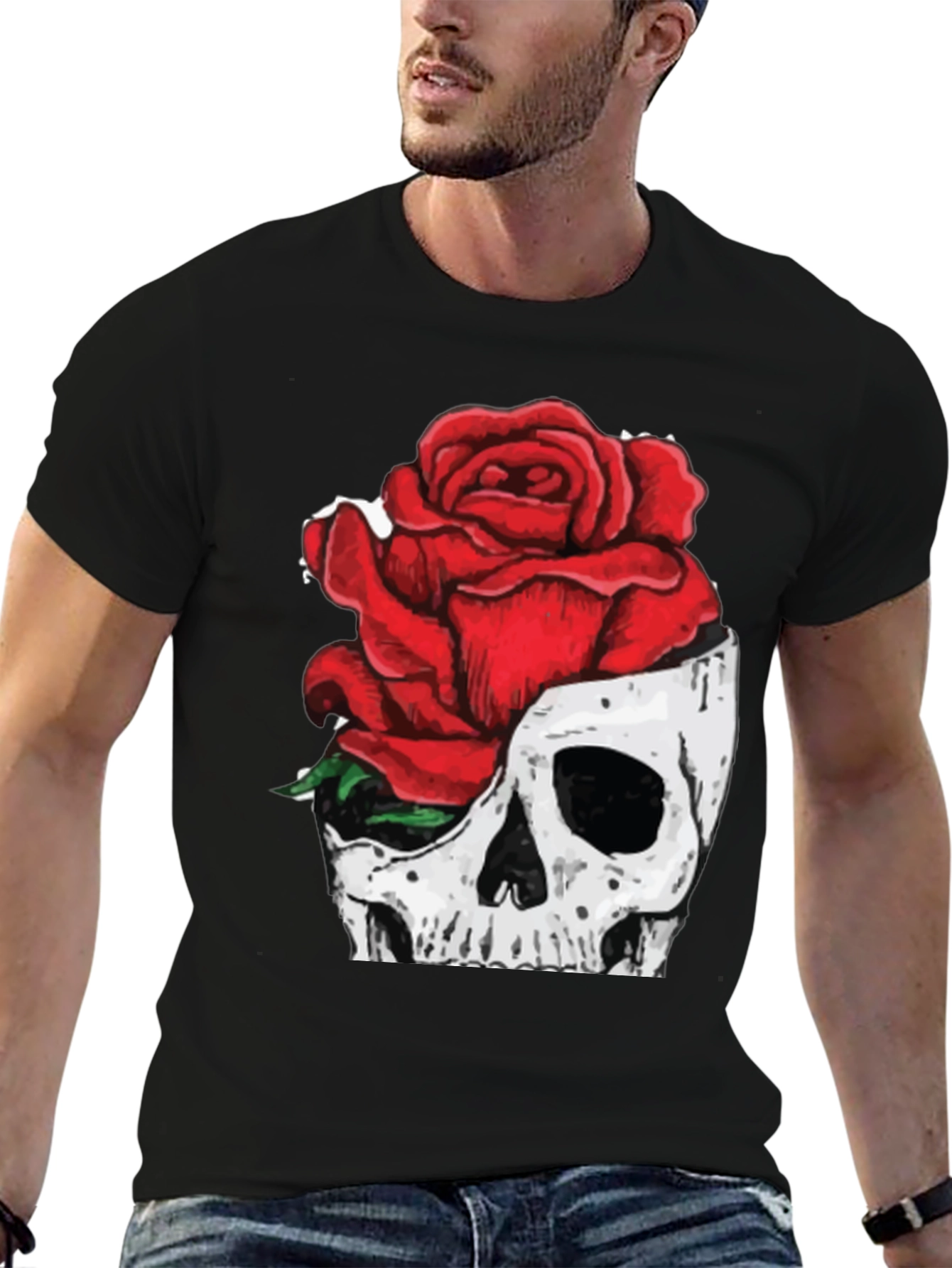 Black Skull & Rose Graphic Tee - Black view 6