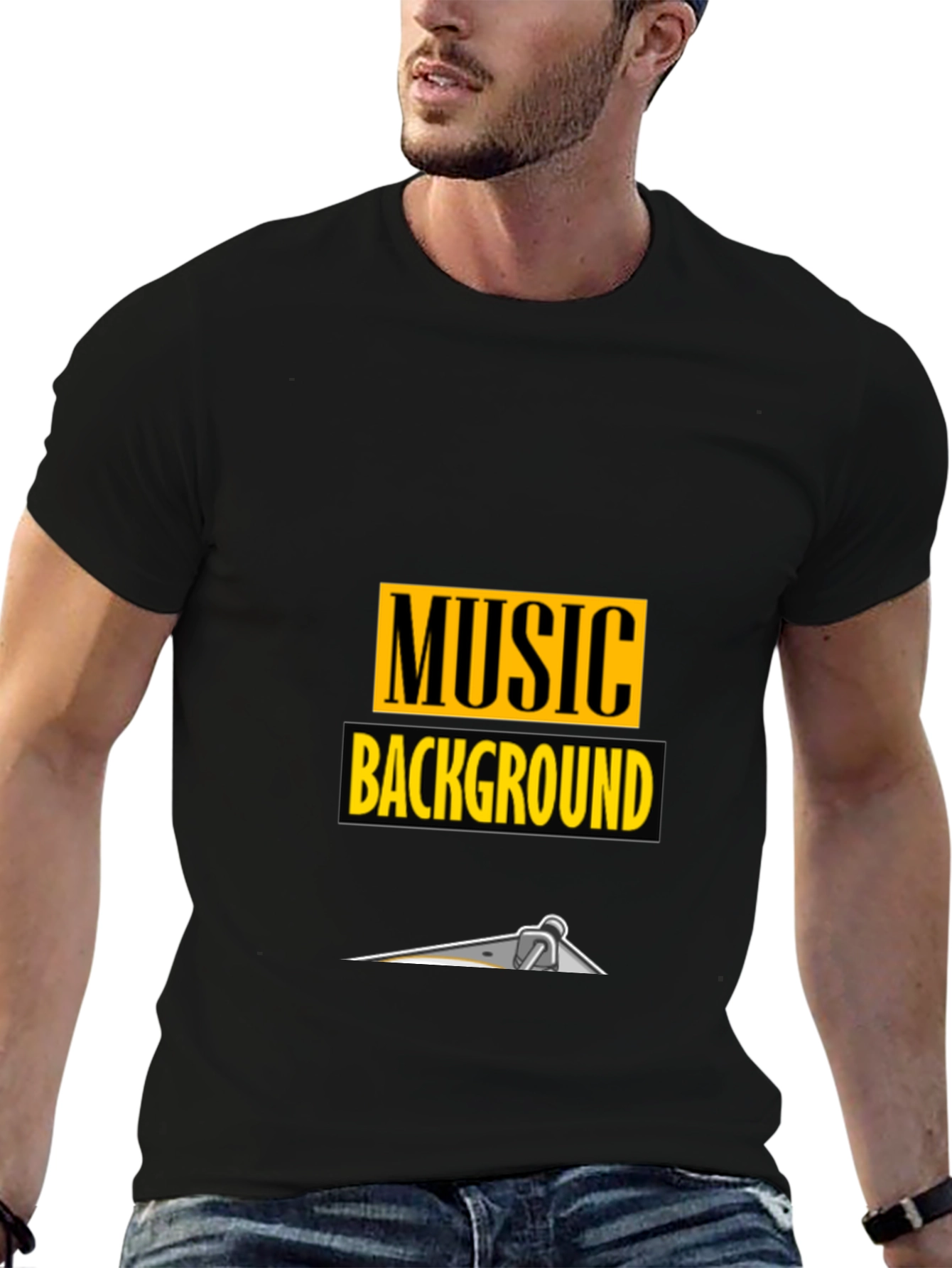 Black Music Background Graphic Tee - Black view 6