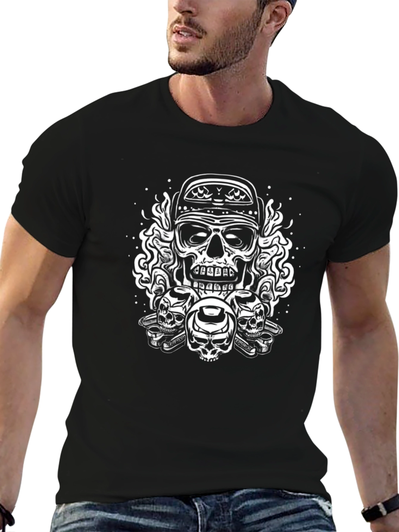 Black Skull Graphic Tee - Bandana & Skulls view 6