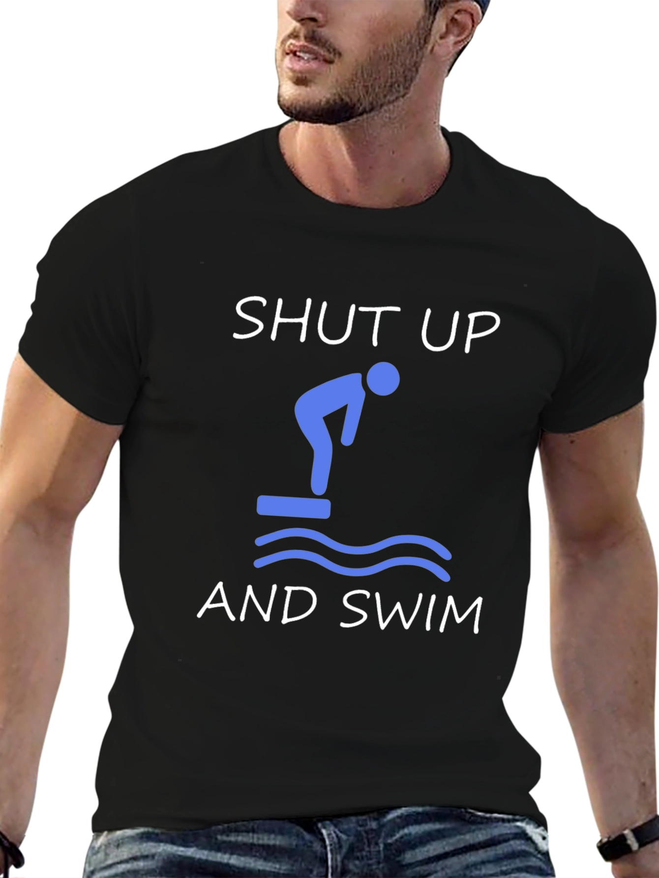 Black Shut Up and Swim T-Shirt - Funny Swimmer Tee view 6