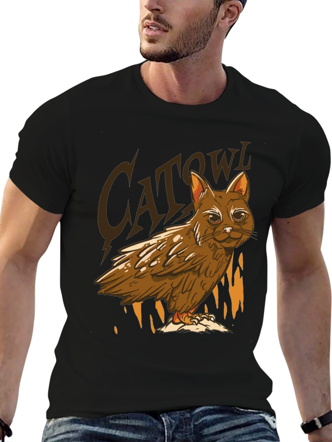 Black Cat Owl Hybrid T-Shirt - Funny Animal Tee view 6