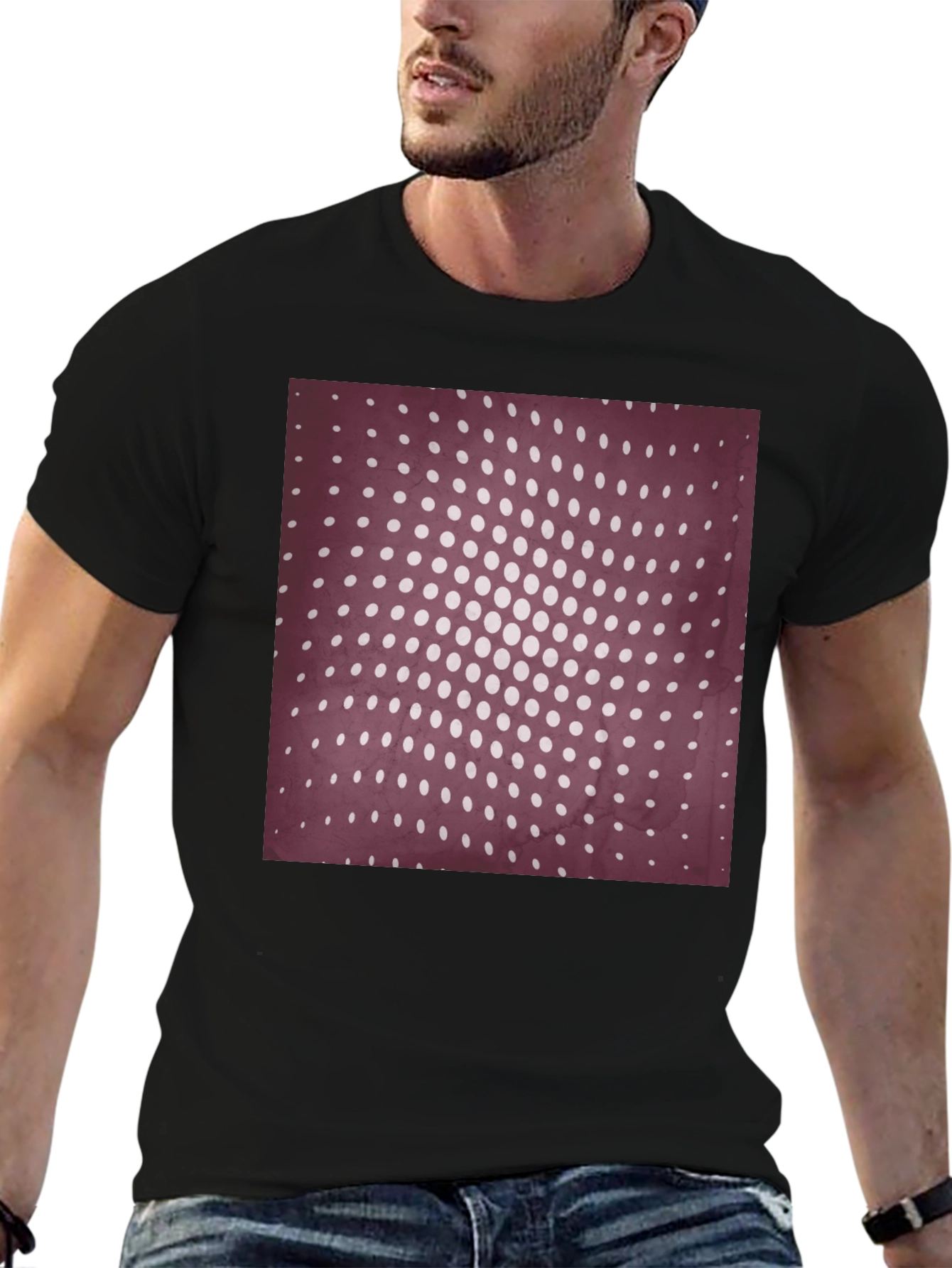 Black Retro Dot Pattern Black T-Shirt view 6