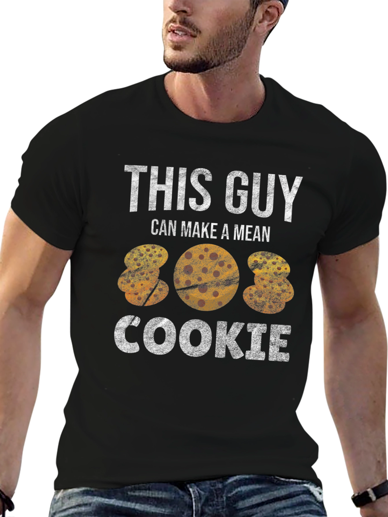 Black Funny Cookie T-Shirt - "This Guy Makes a Mean Cookie" view 6