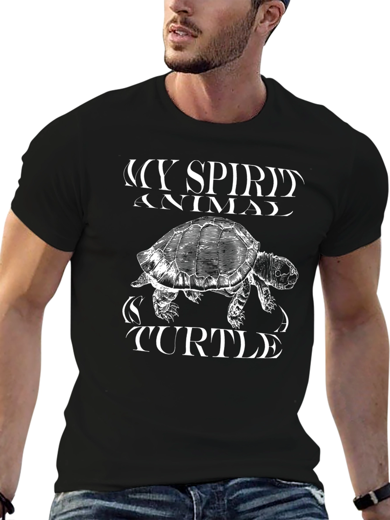 Black My Spirit Animal Turtle Graphic Tee - Black Cotton T-Shirt view 6