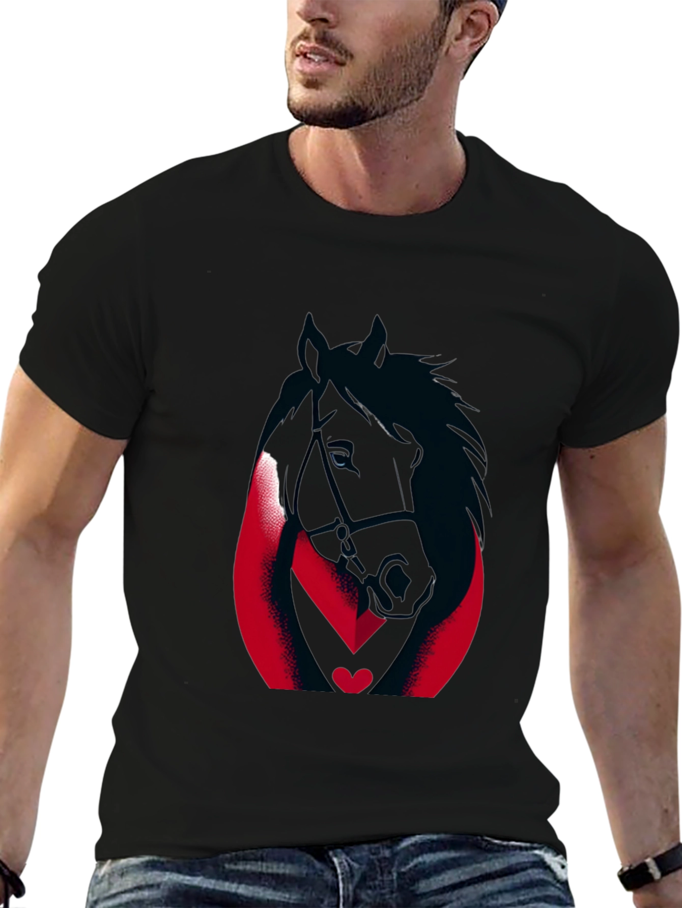 Black Horse Graphic Tee - Black Cotton Blend view 6
