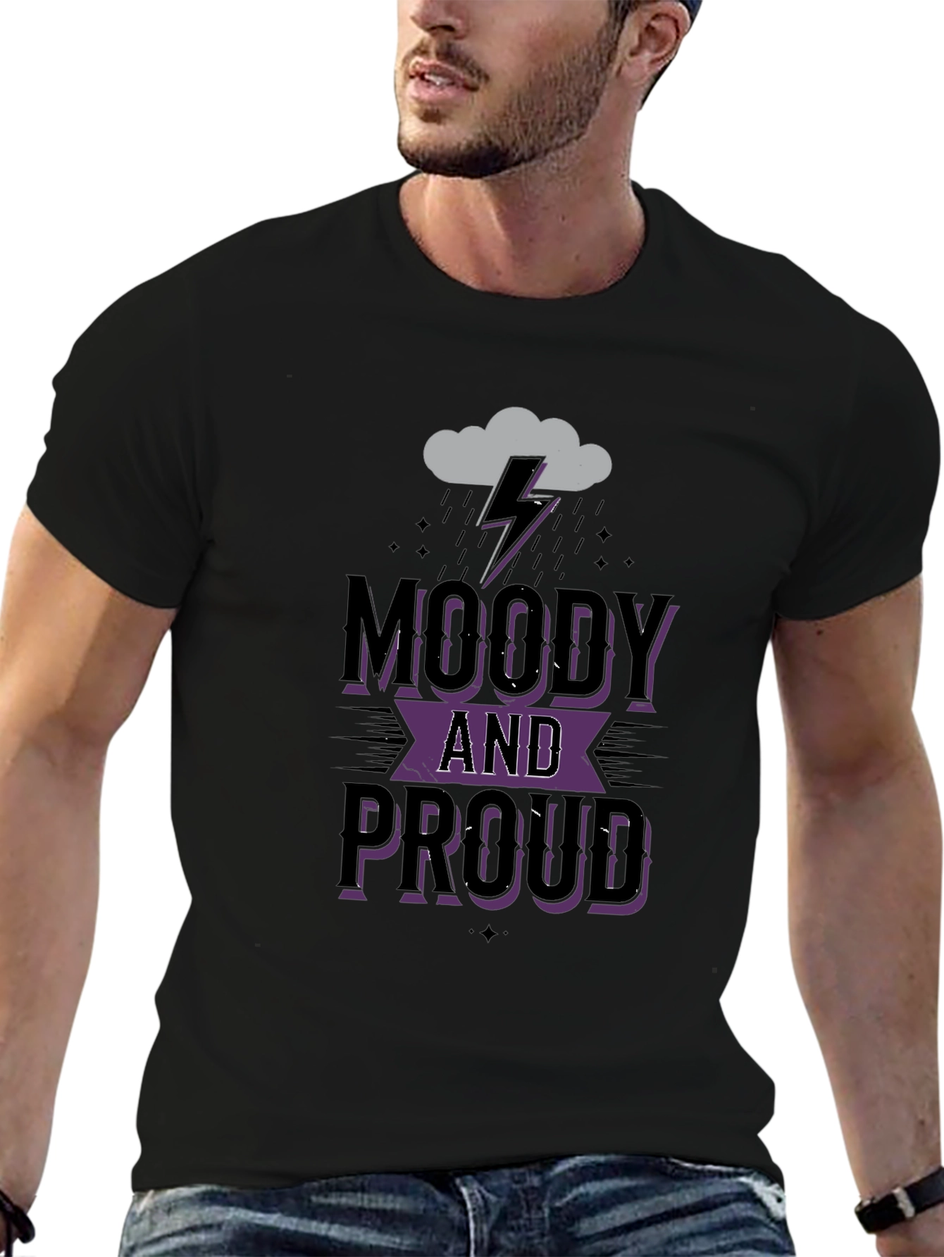 Black Moody and Proud Graphic Tee - Black Cotton T-Shirt view 6