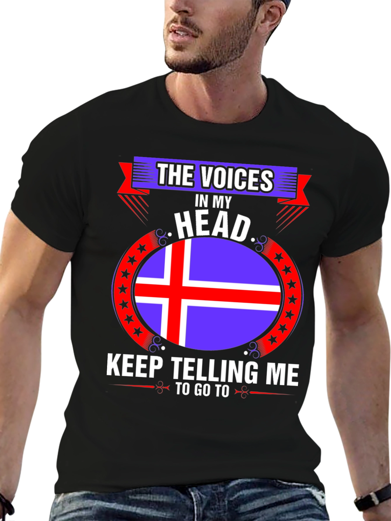 Black Iceland Flag T-Shirt - "The Voices In My Head" view 6