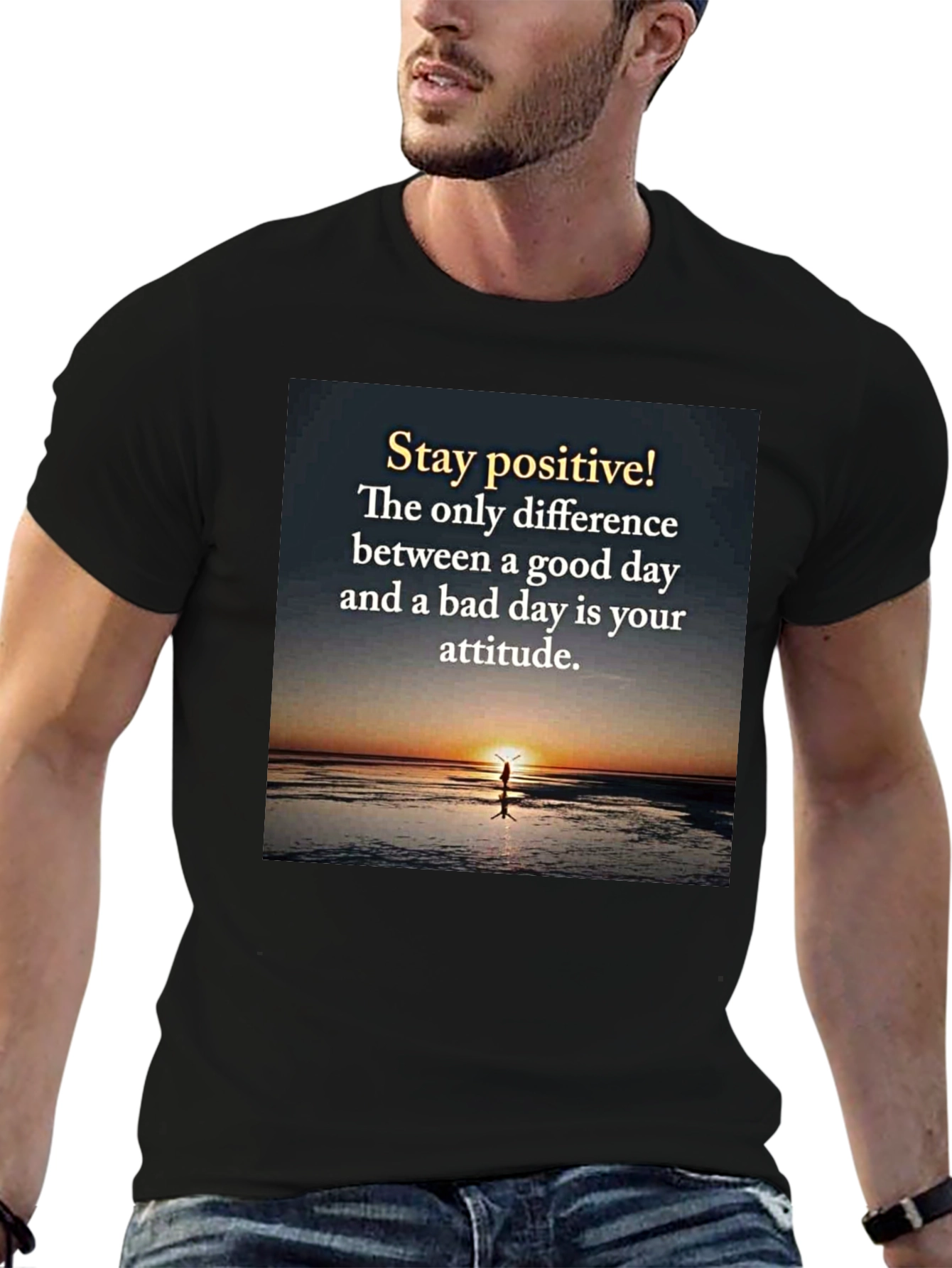 Black Stay Positive Graphic Tee - Inspirational T-Shirt view 6