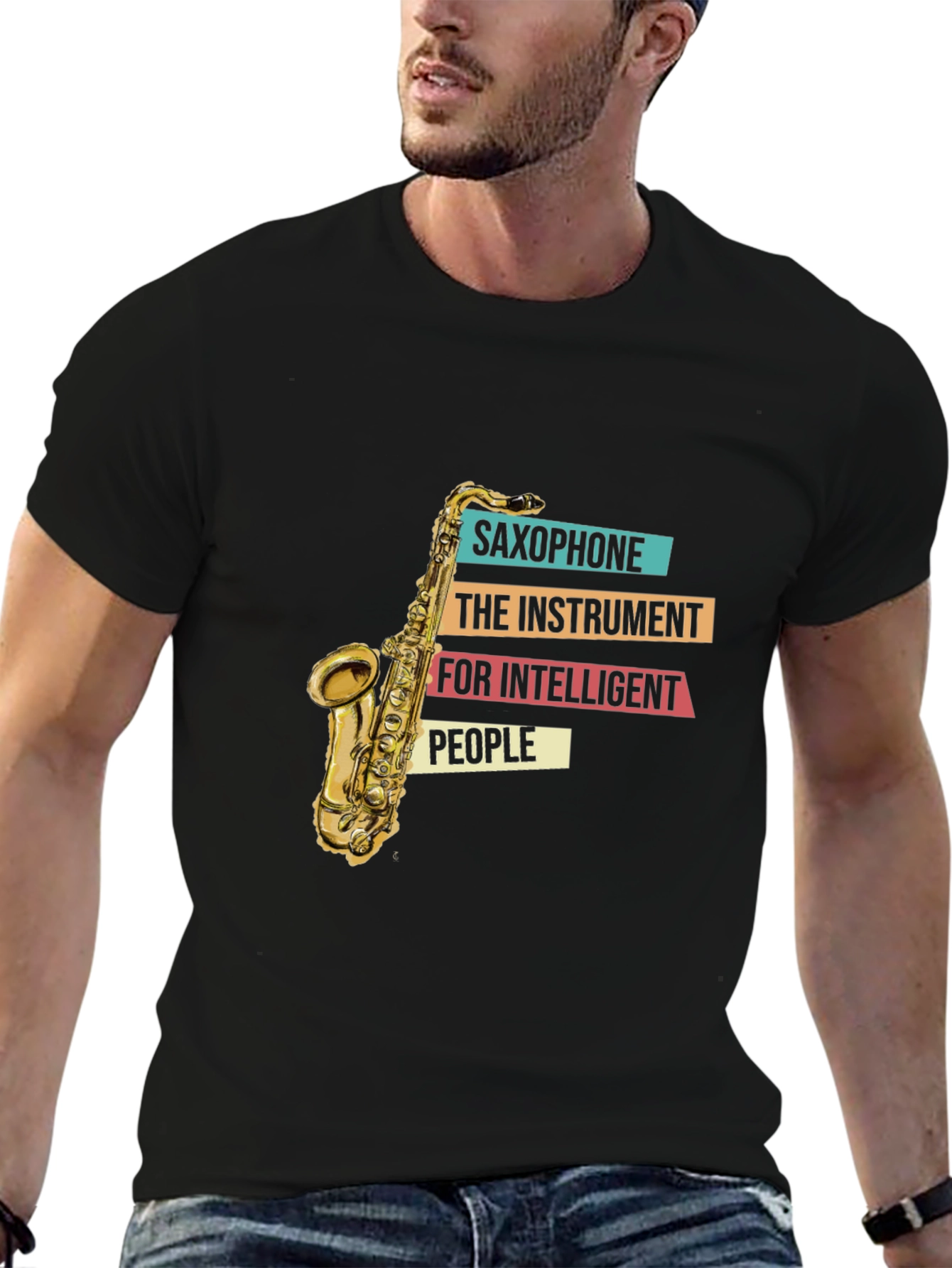 Black Saxophone Instrument T-Shirt view 6