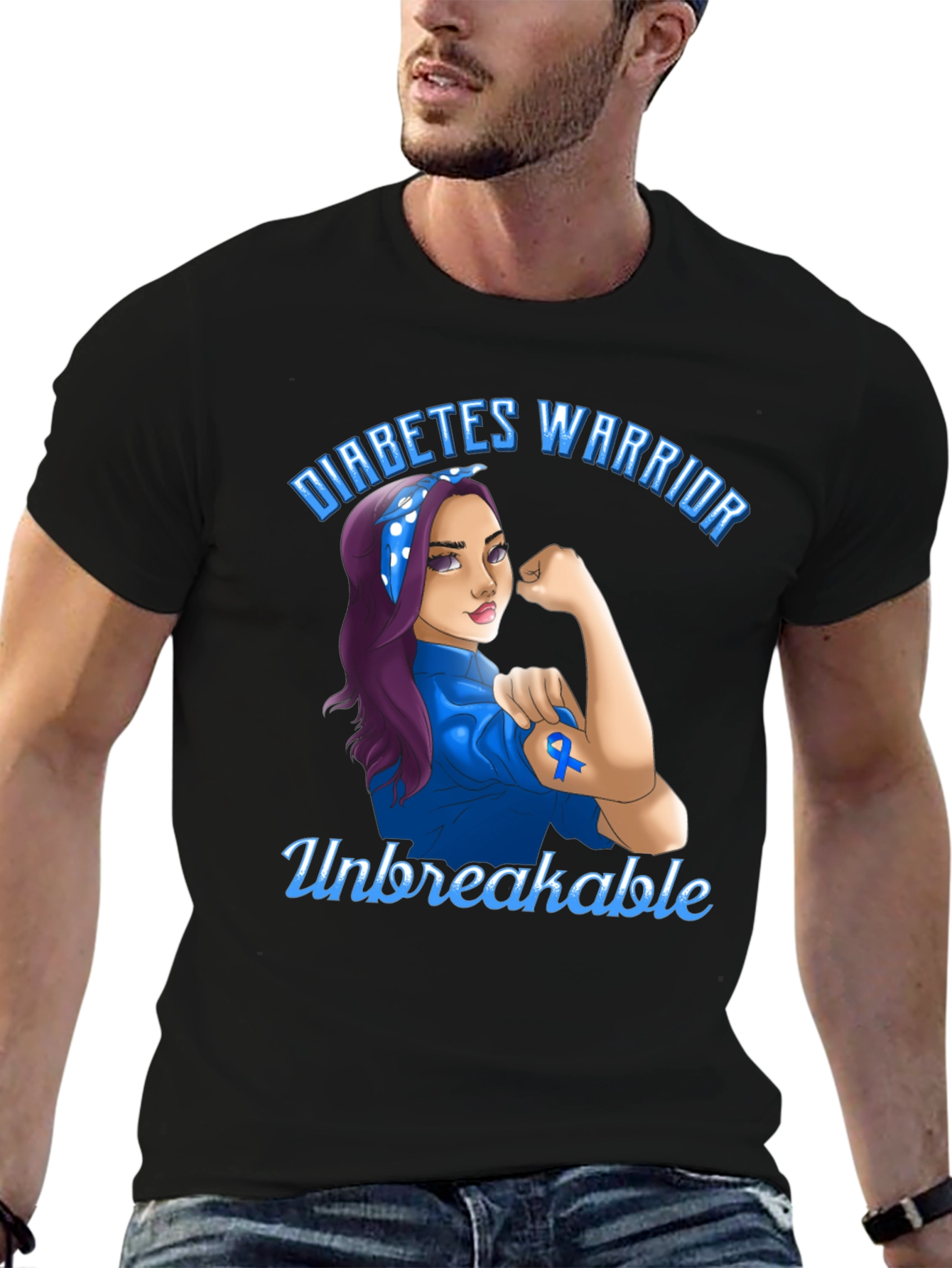 Black Diabetes Warrior T-Shirt - Unbreakable Strength view 6